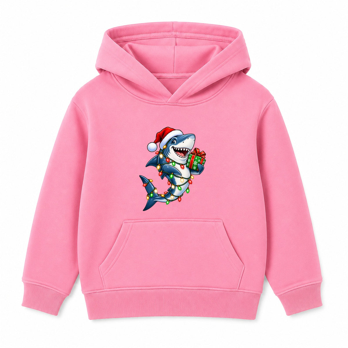 Christmas Lights Shark kids Christmas hoodie - Pink