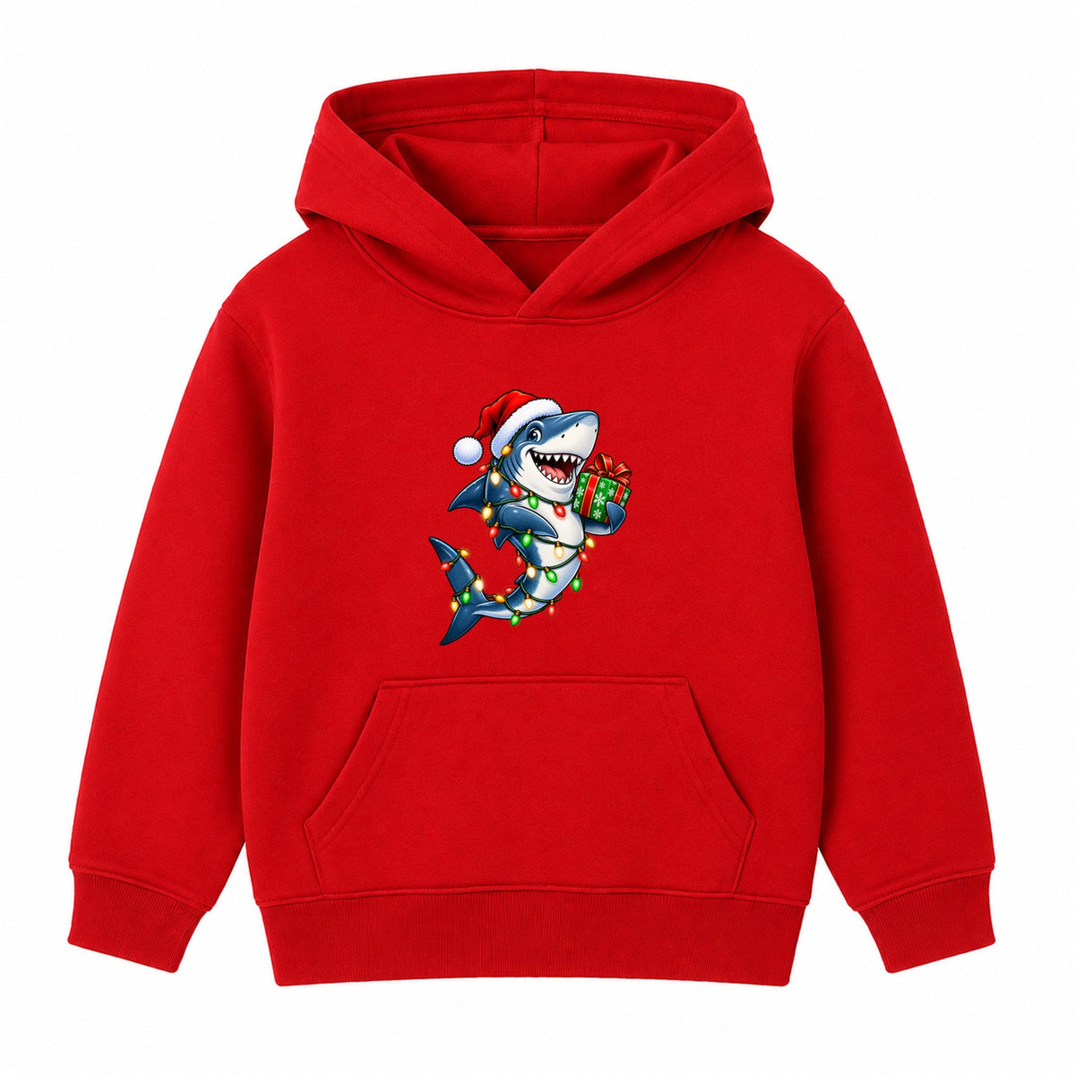 Christmas Lights Shark kids Christmas hoodie - Red