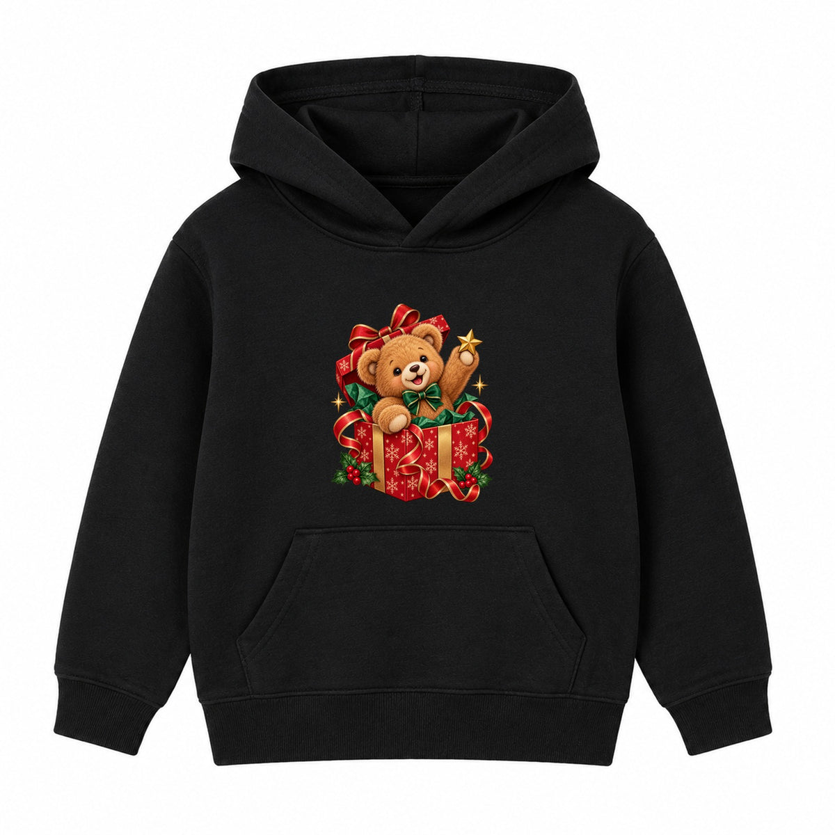 Teddy Bear Gift Box kids Christmas hoodie - Black