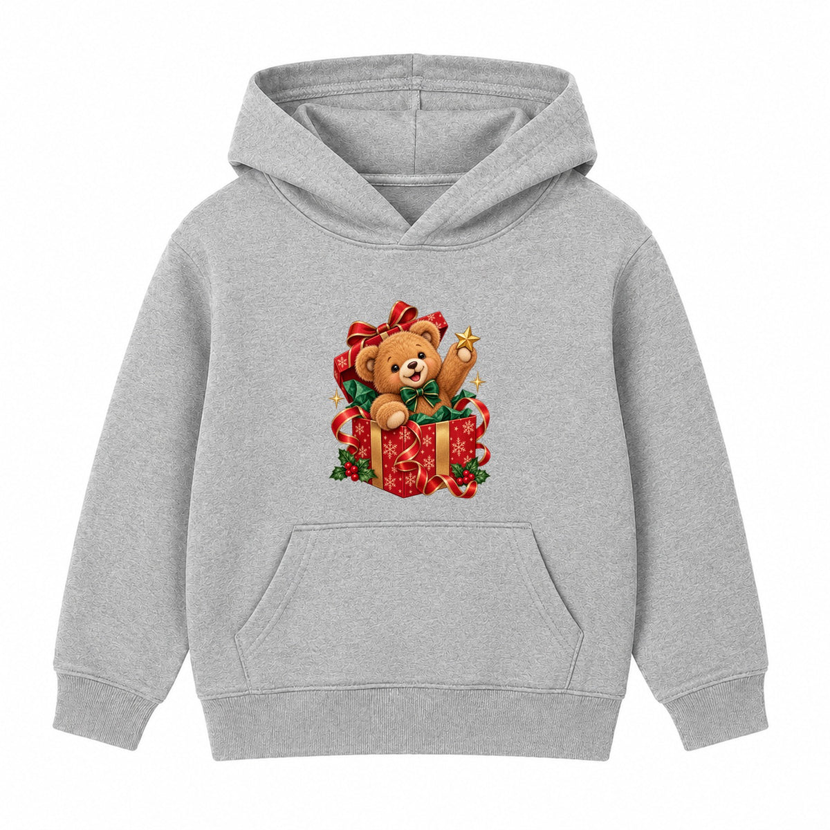 Teddy Bear Gift Box kids Christmas hoodie - Heather Grey