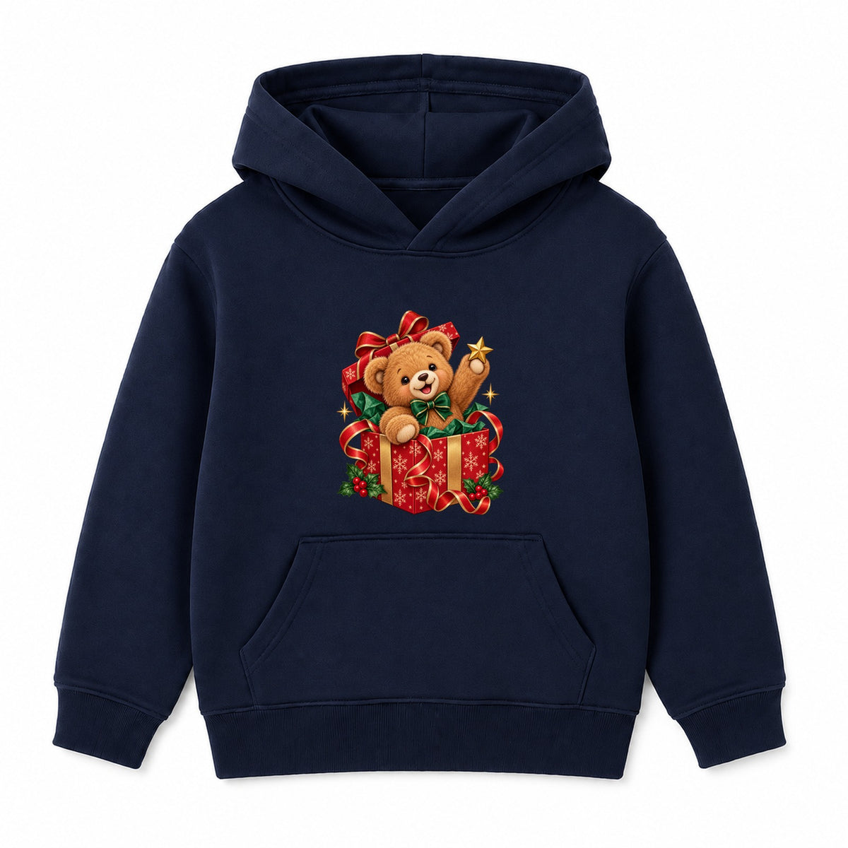 Teddy Bear Gift Box kids Christmas hoodie - Navy