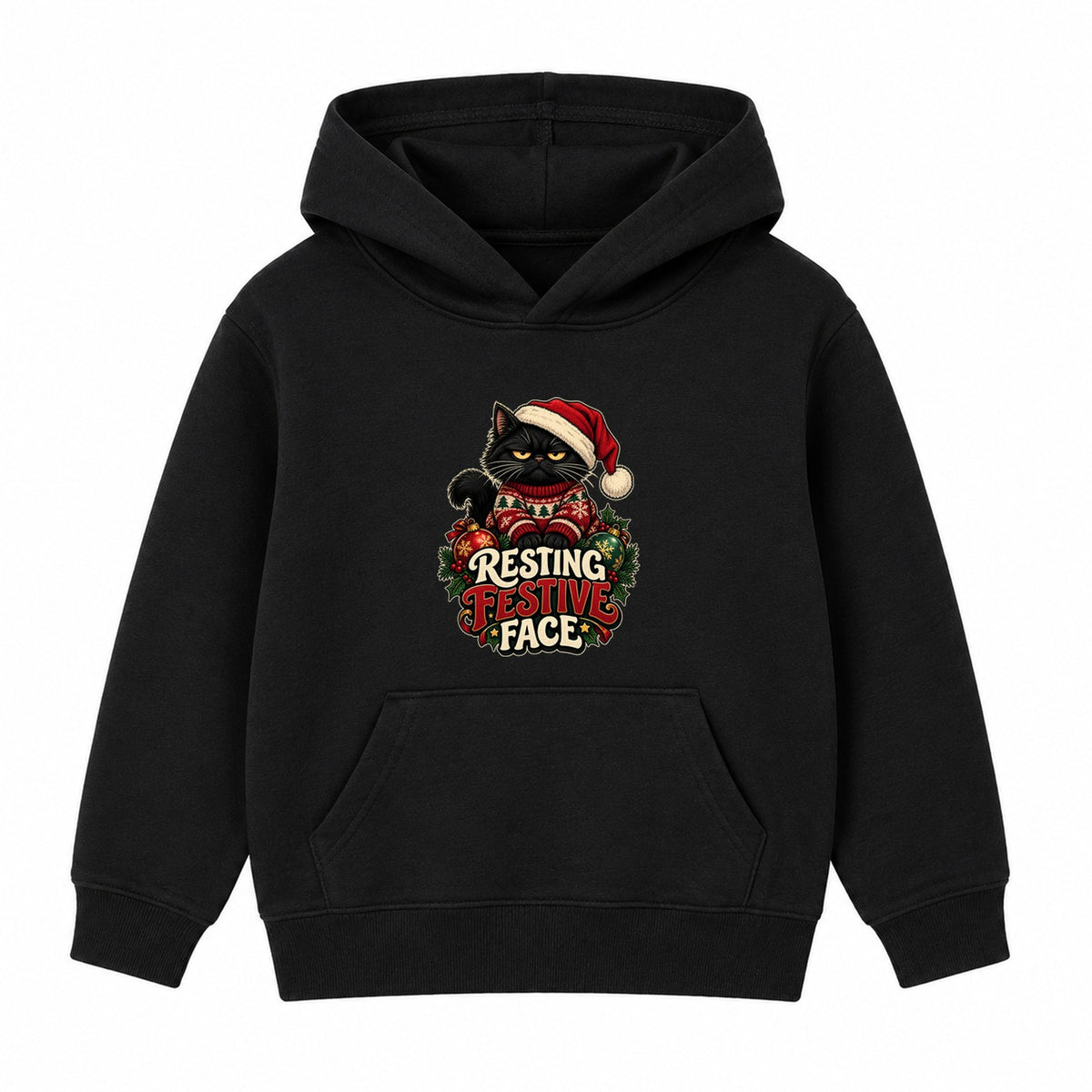Resting Festive Face adult Christmas hoodie - Black