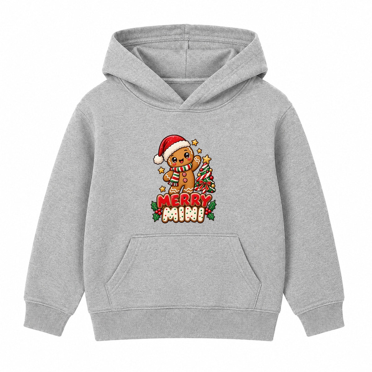 Merry Mini kids Christmas hoodie - Heather Grey