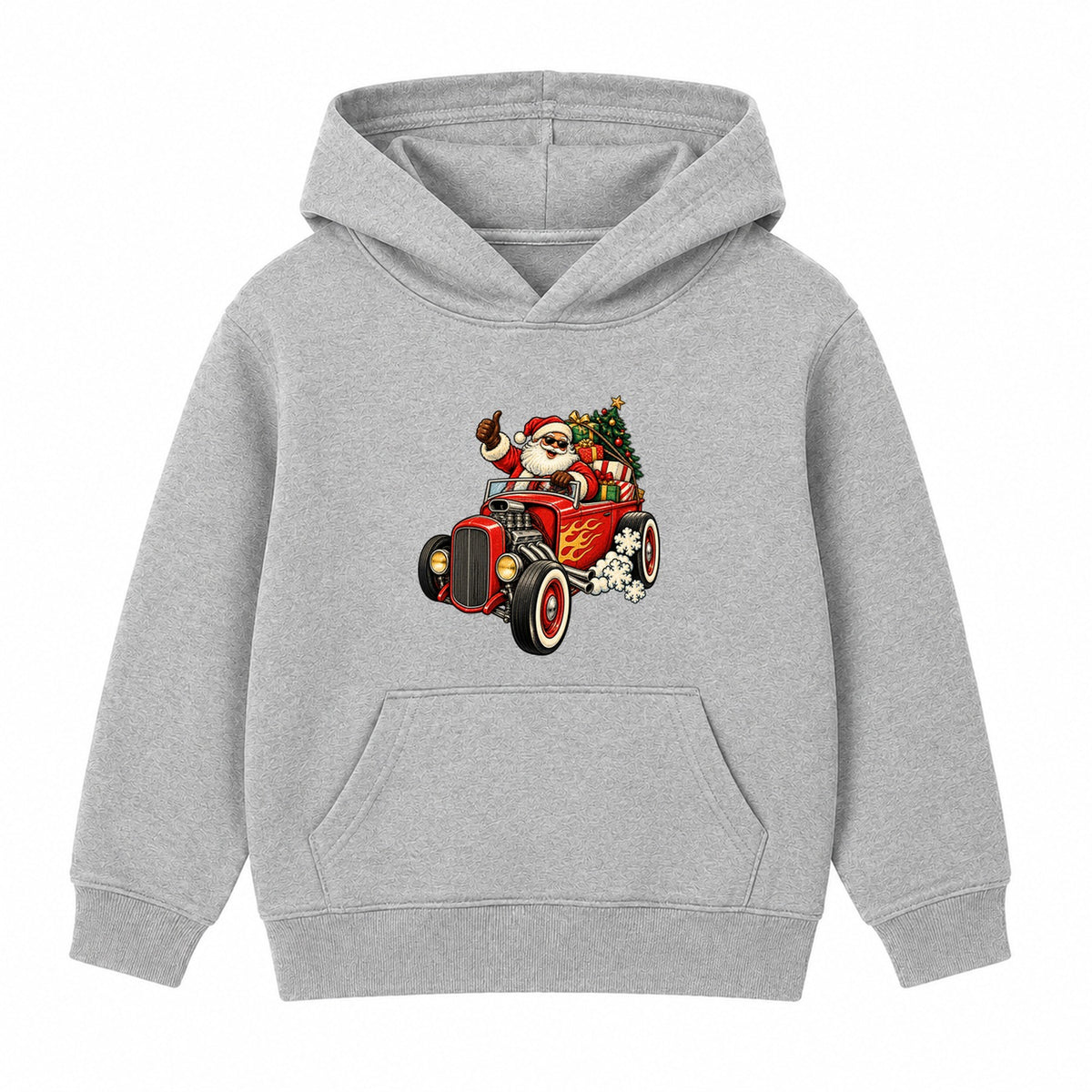 Santa Hot Rod adult Christmas hoodie - Heather Grey