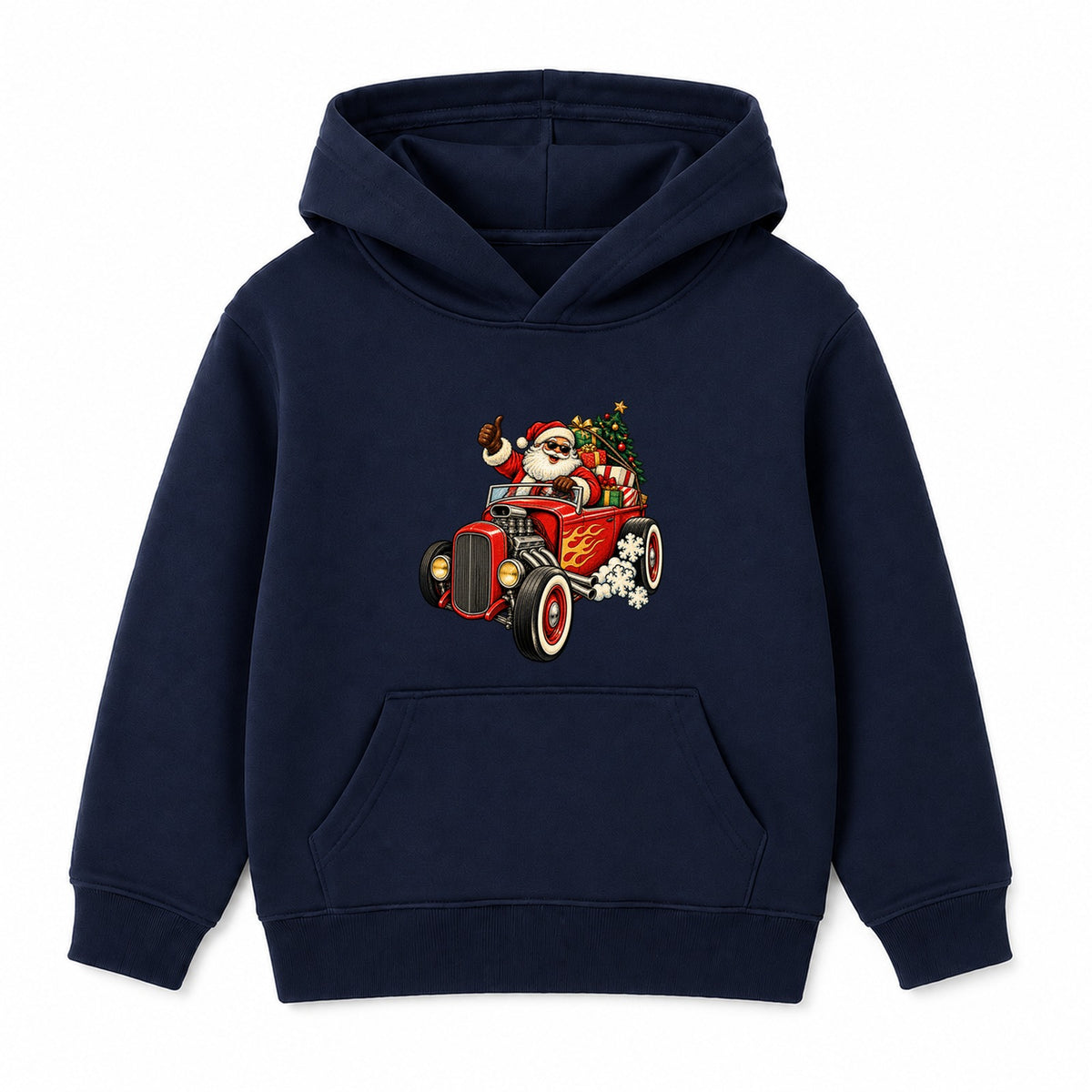 Santa Hot Rod adult Christmas hoodie - Navy