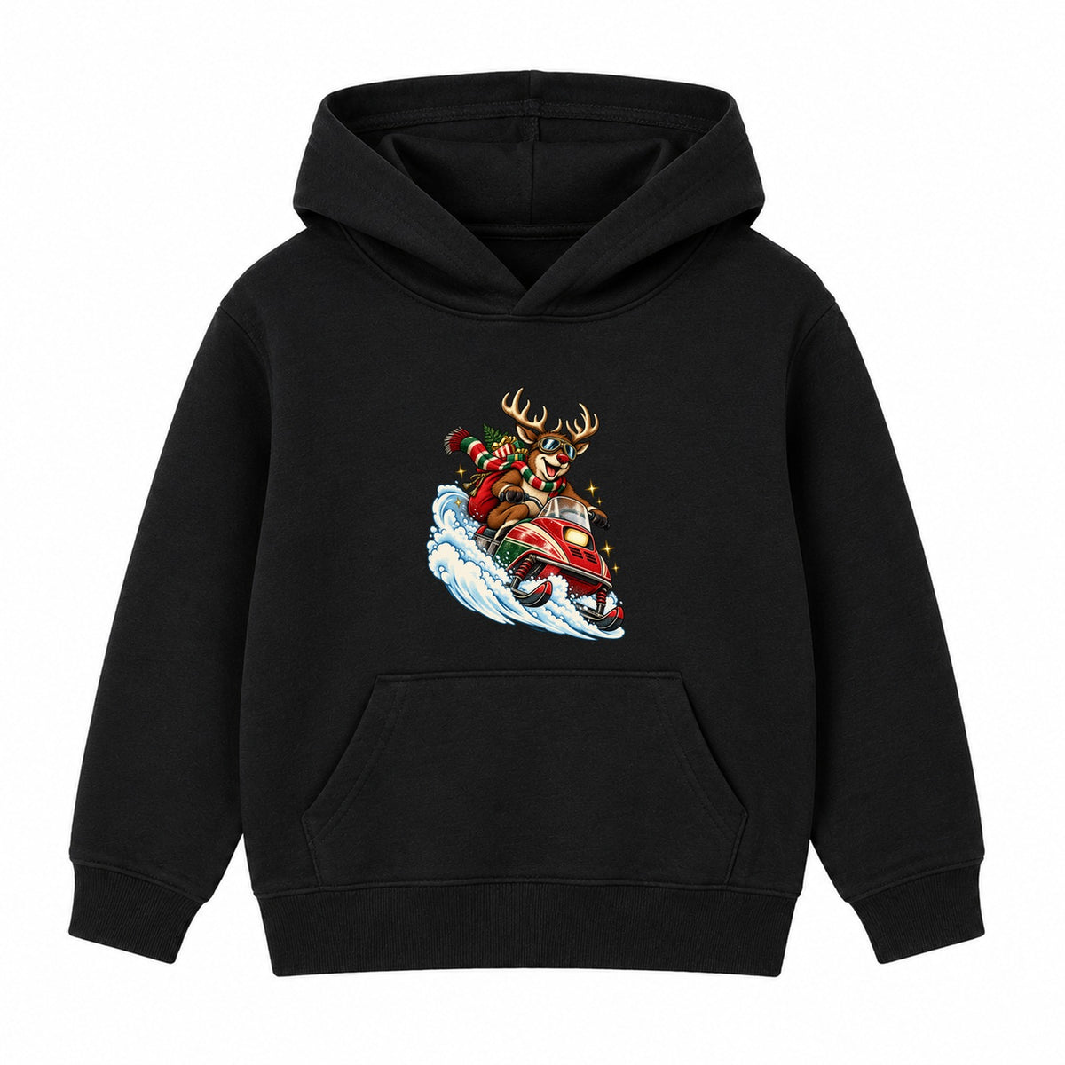 Reindeer Snowmobile kids Christmas hoodie - Black