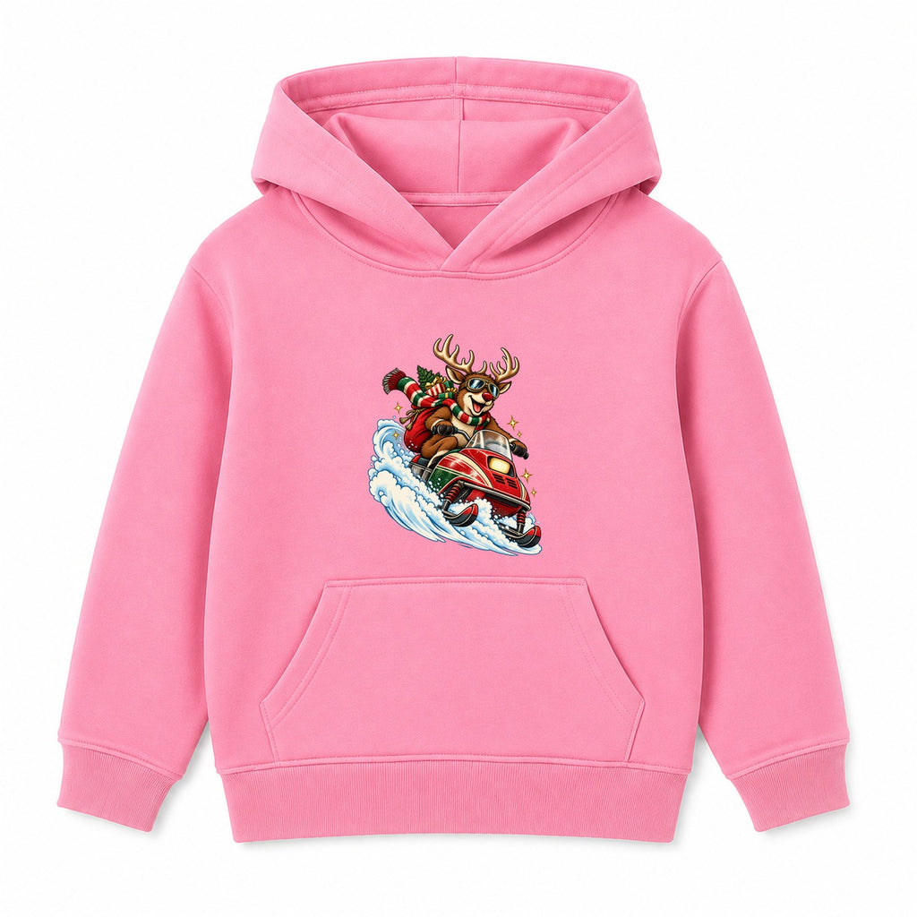 Reindeer Snowmobile kids Christmas hoodie - Pink