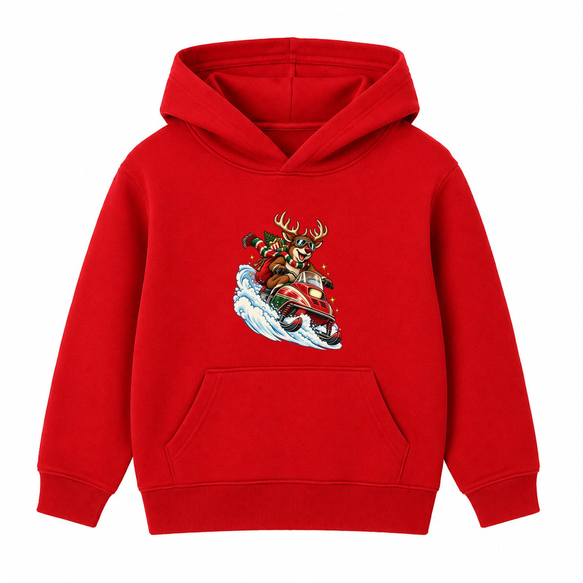 Reindeer Snowmobile kids Christmas hoodie - Red