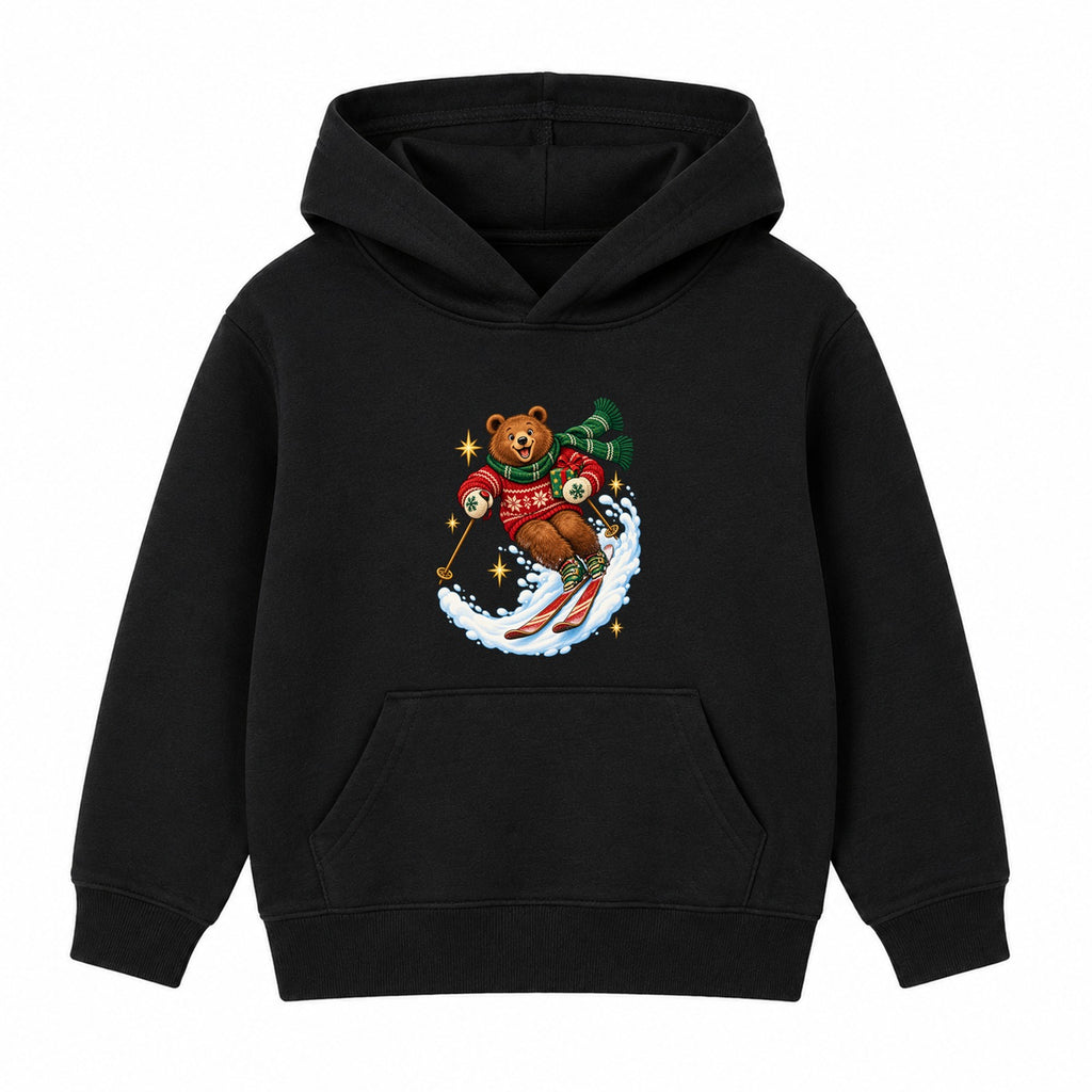Skiing Christmas Bear kids Christmas hoodie - Black