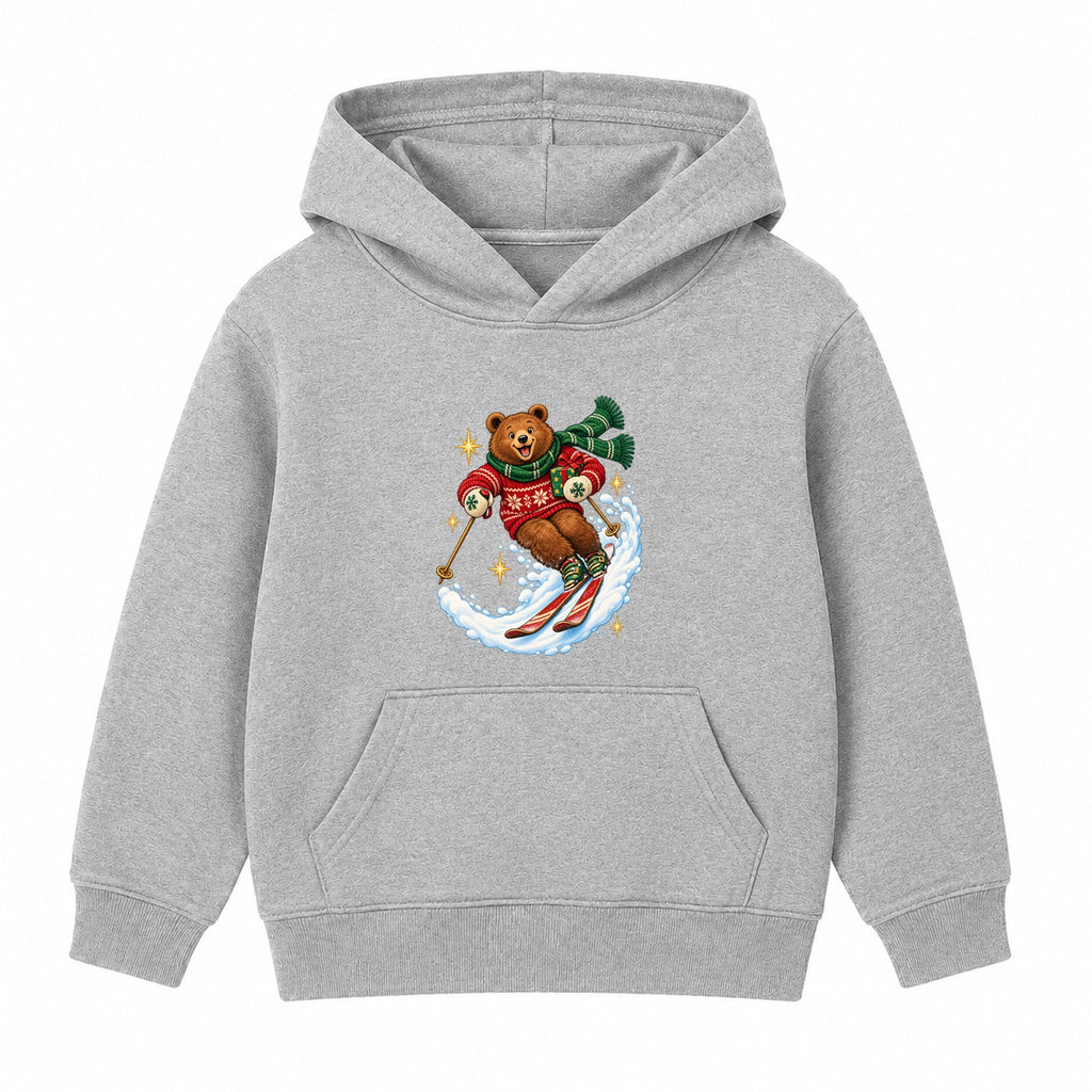 Skiing Christmas Bear kids Christmas hoodie - Heather Grey