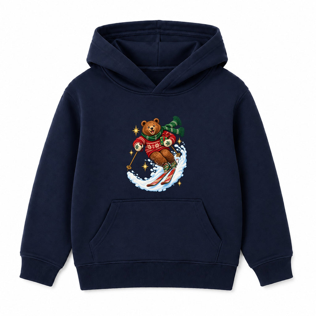 Skiing Christmas Bear kids Christmas hoodie - Navy