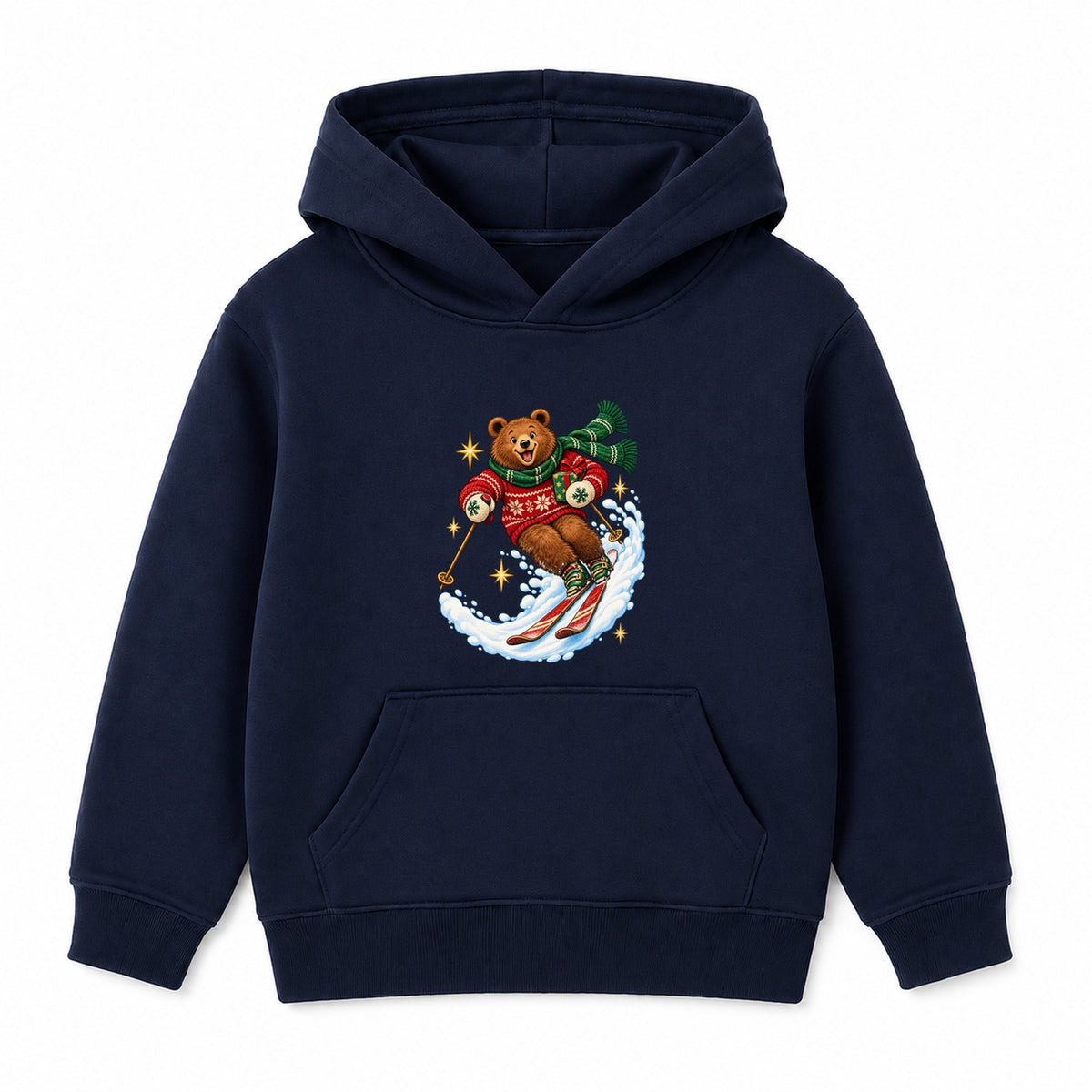 Skiing Christmas Bear kids Christmas hoodie - Navy