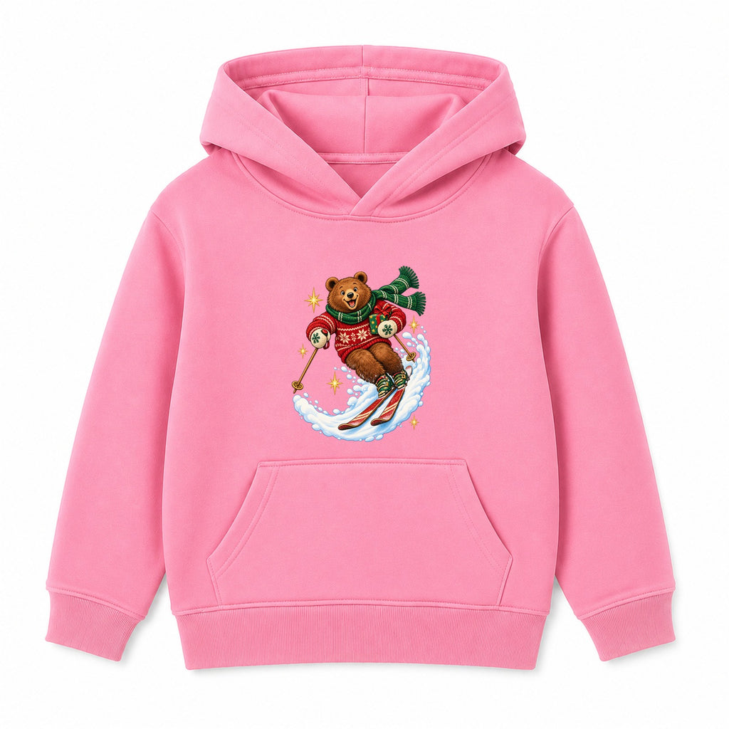 Skiing Christmas Bear kids Christmas hoodie - Pink