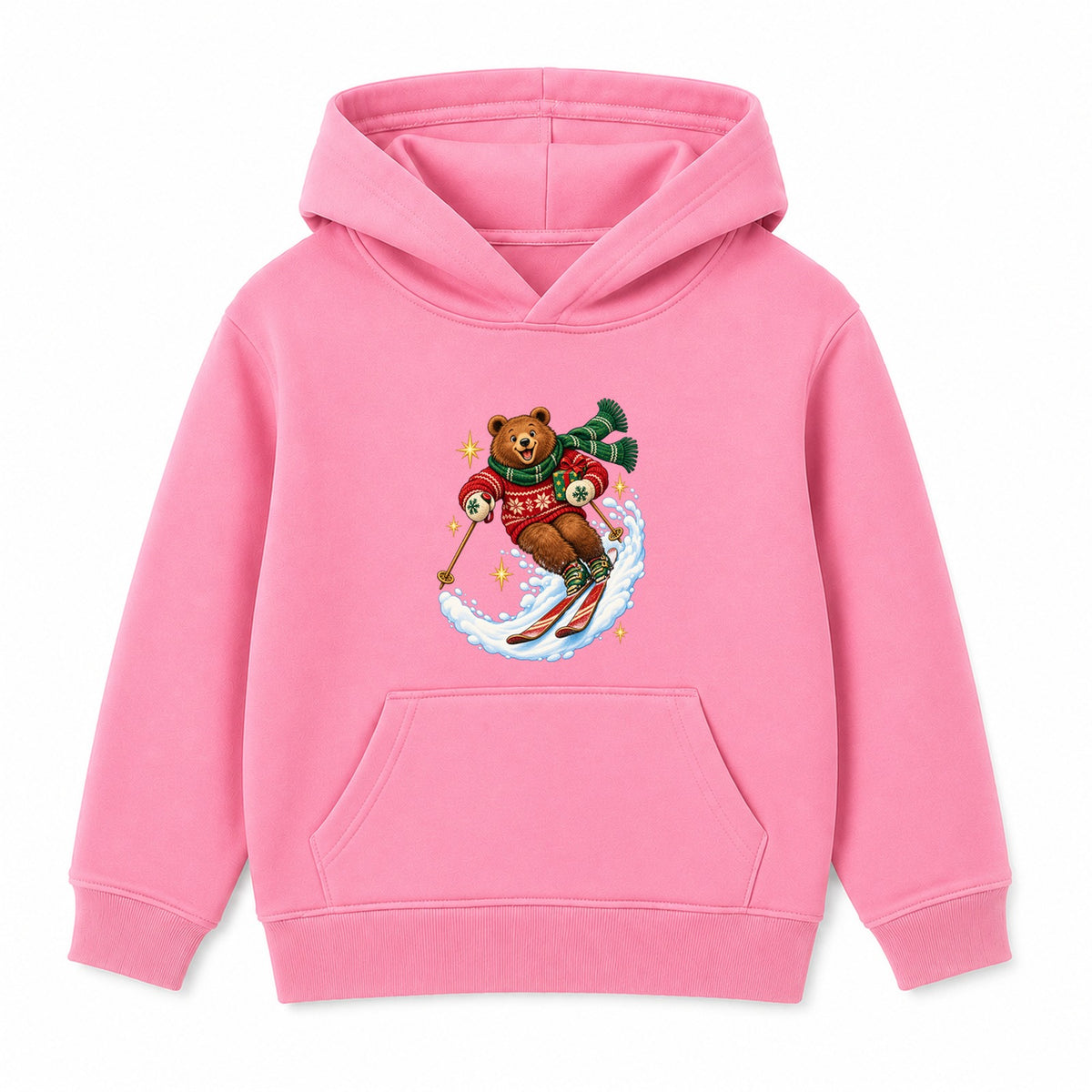 Skiing Christmas Bear kids Christmas hoodie - Pink