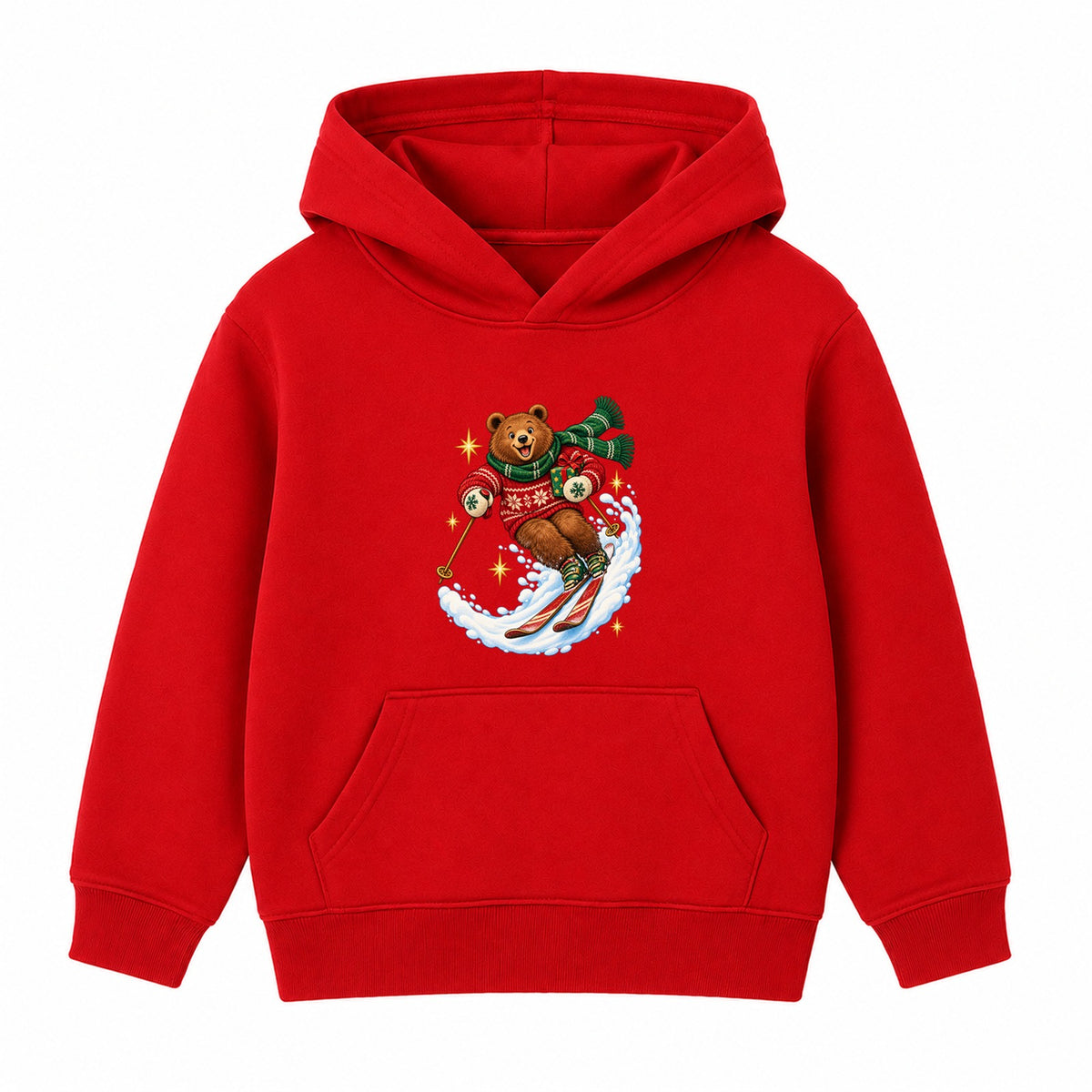 Skiing Christmas Bear kids Christmas hoodie - Red