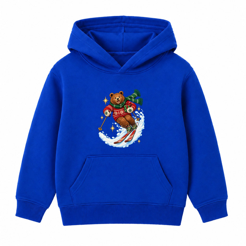Skiing Christmas Bear kids Christmas hoodie - Royal Blue