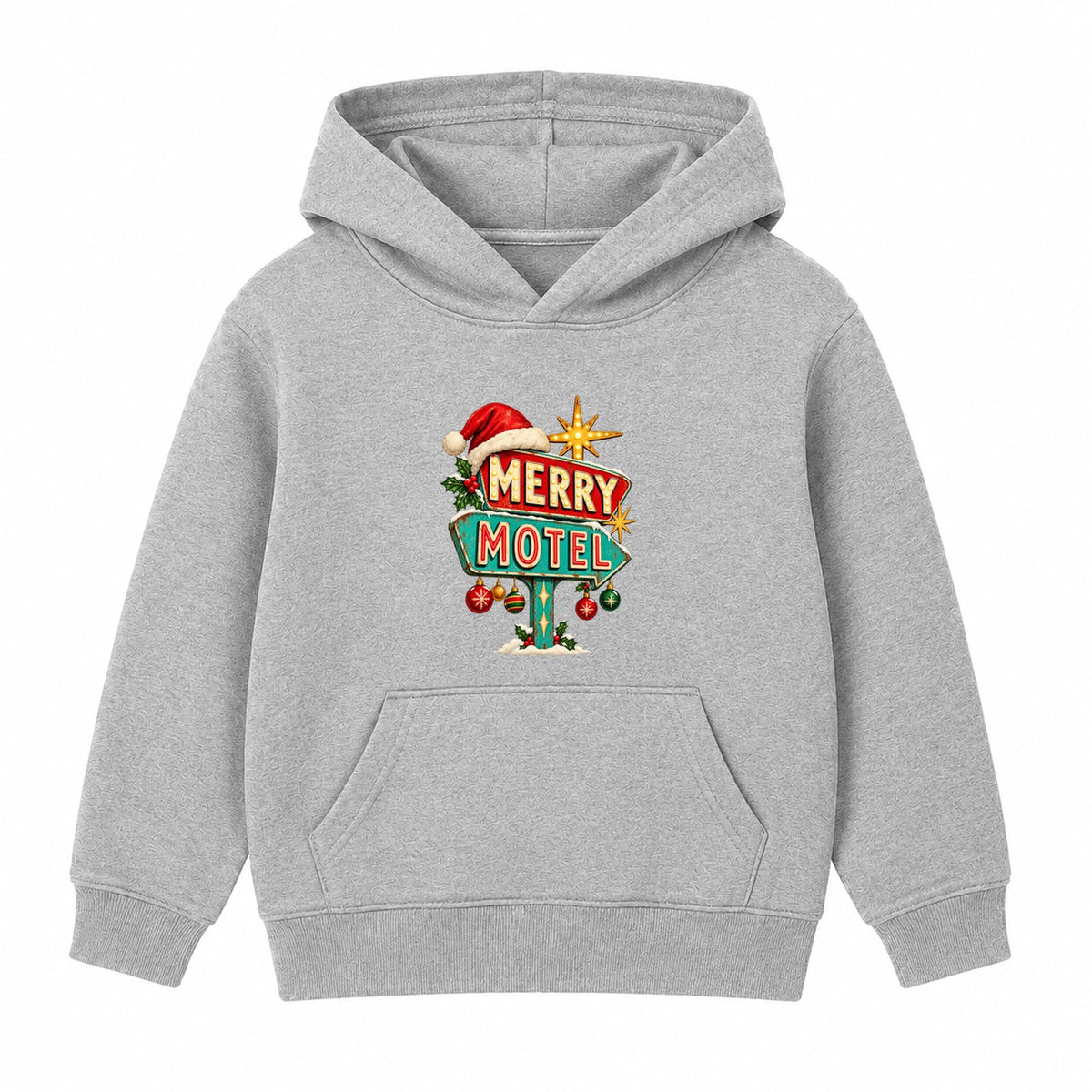 Merry Motel adult Christmas hoodie - Heather Grey