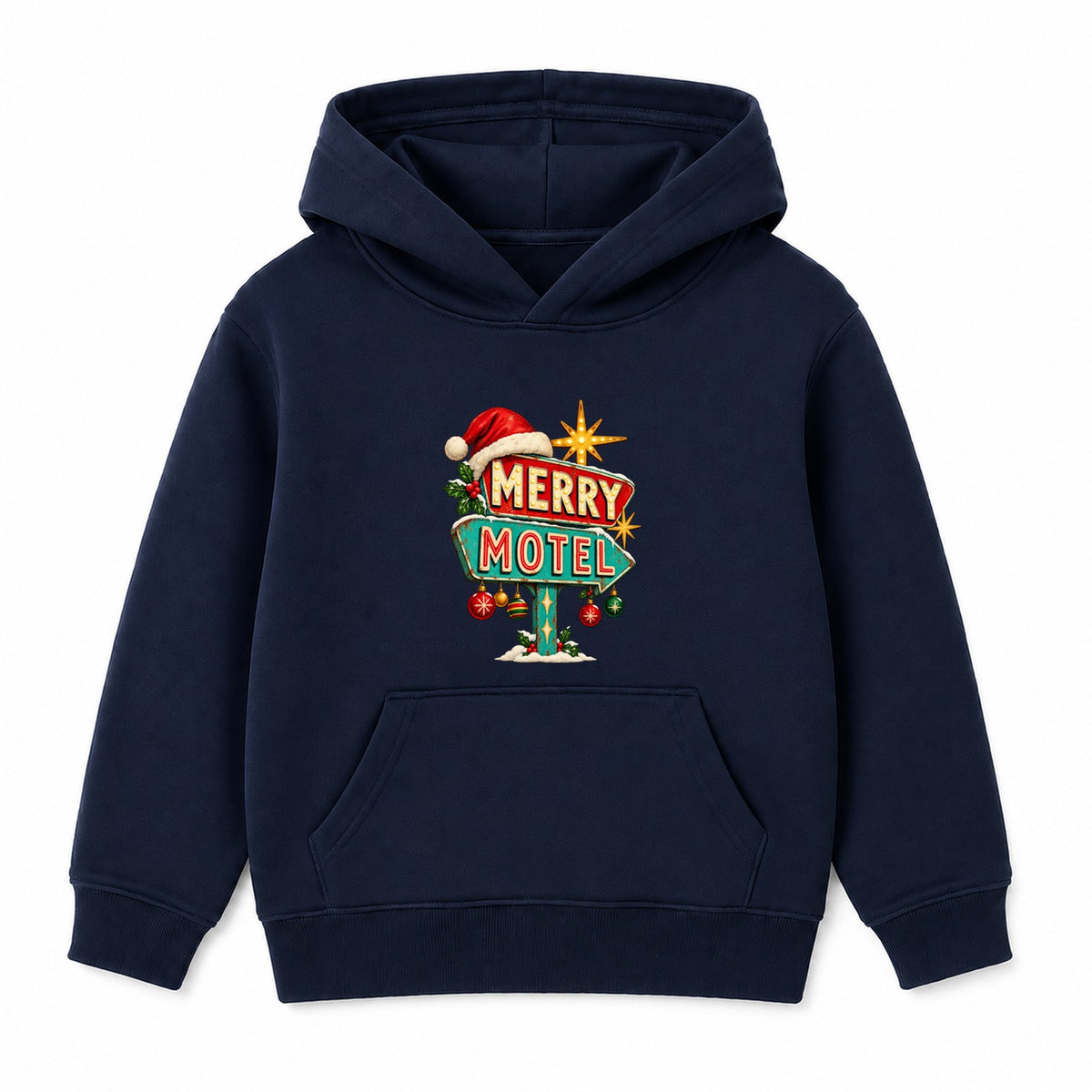 Merry Motel adult Christmas hoodie - Navy