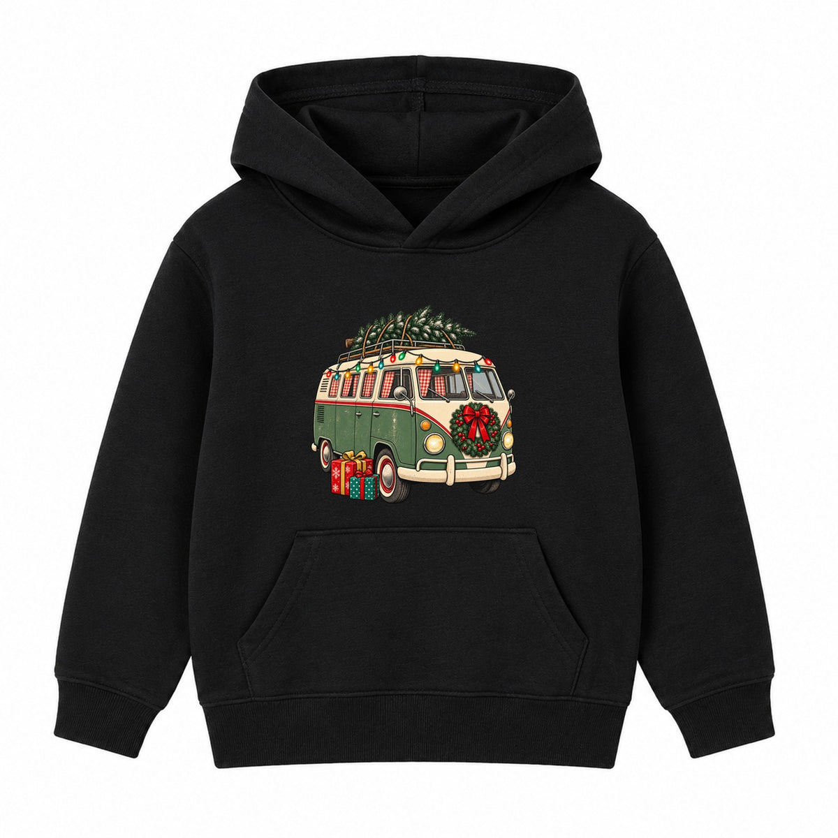 Retro Christmas Camper adult Christmas hoodie - Black