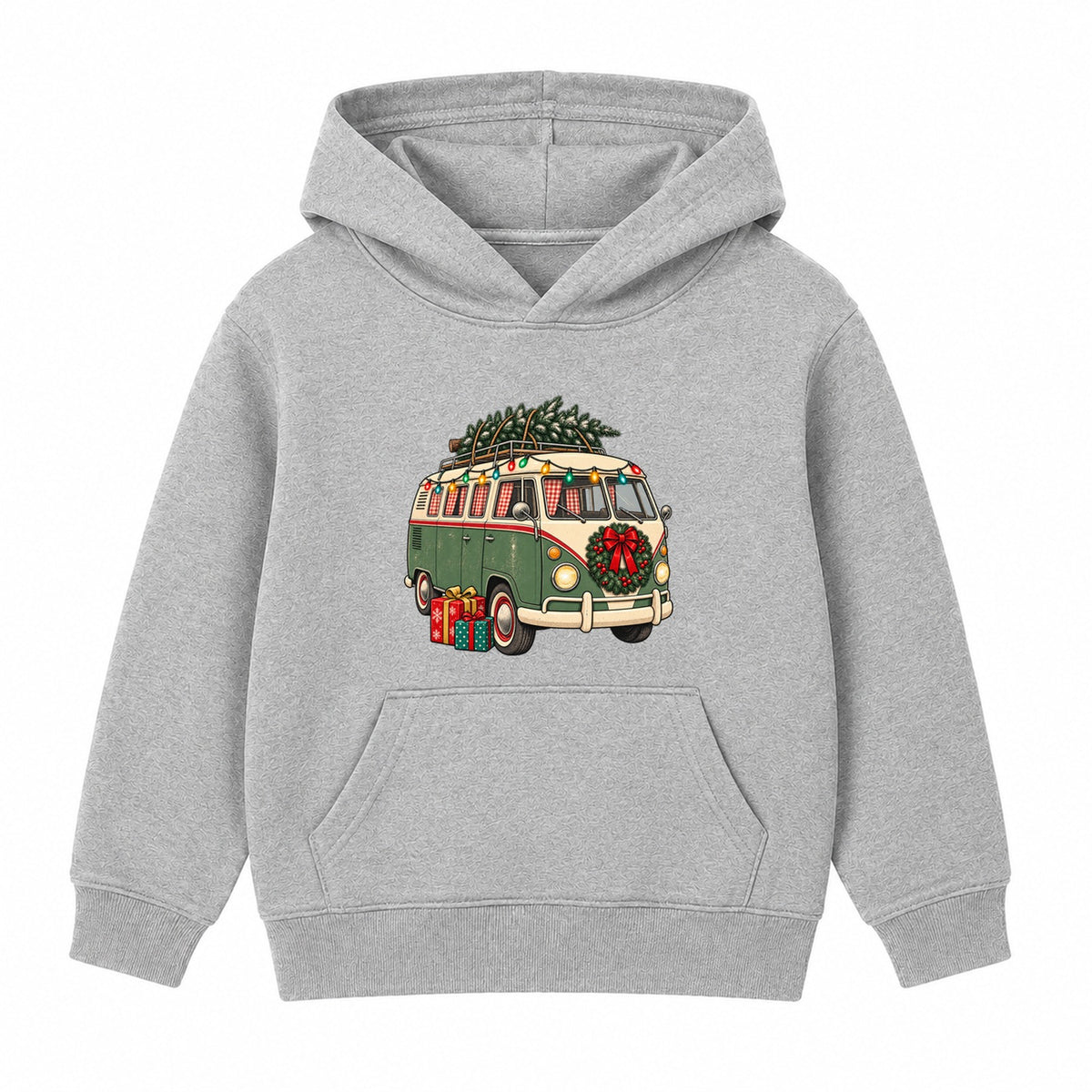Retro Christmas Camper adult Christmas hoodie - Heather Grey