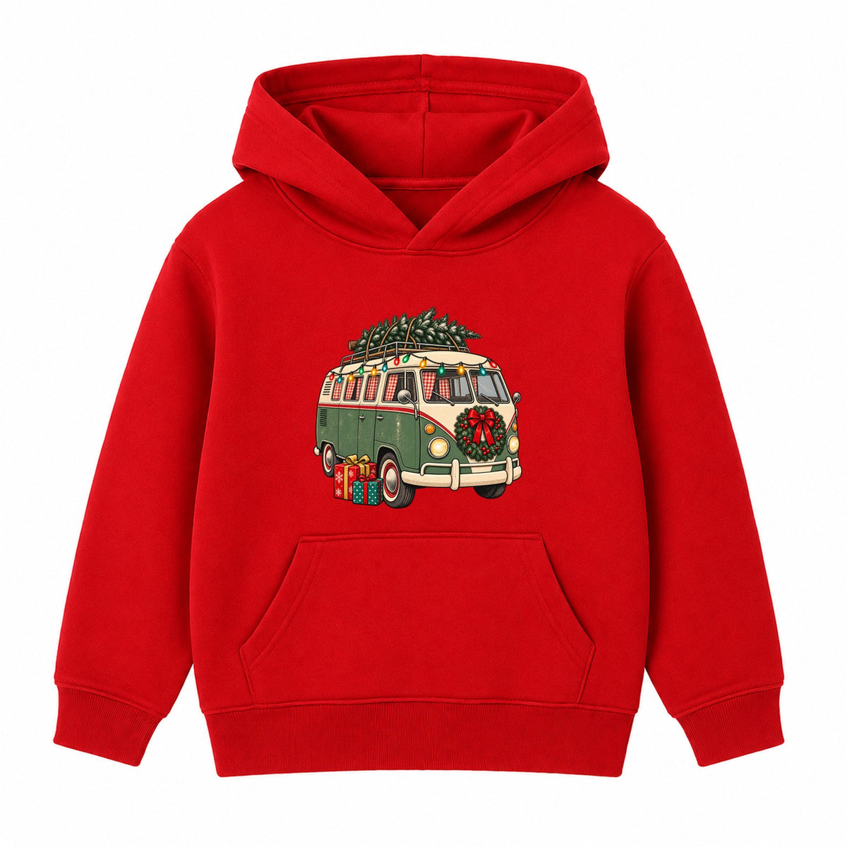 Retro Christmas Camper adult Christmas hoodie - Red