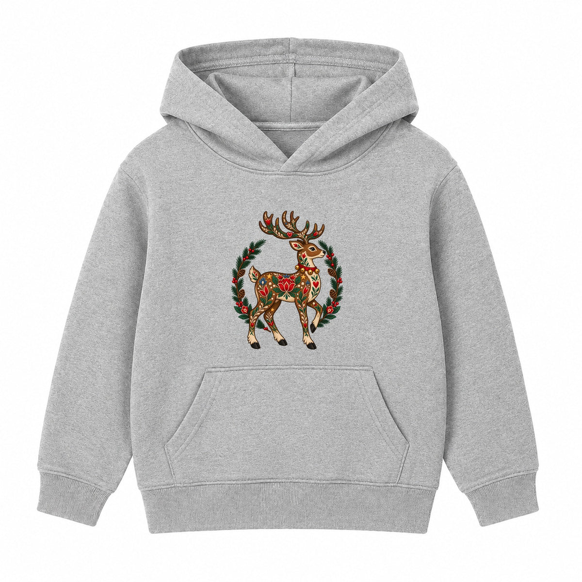 Folk Art Reindeer adult Christmas hoodie - Heather Grey