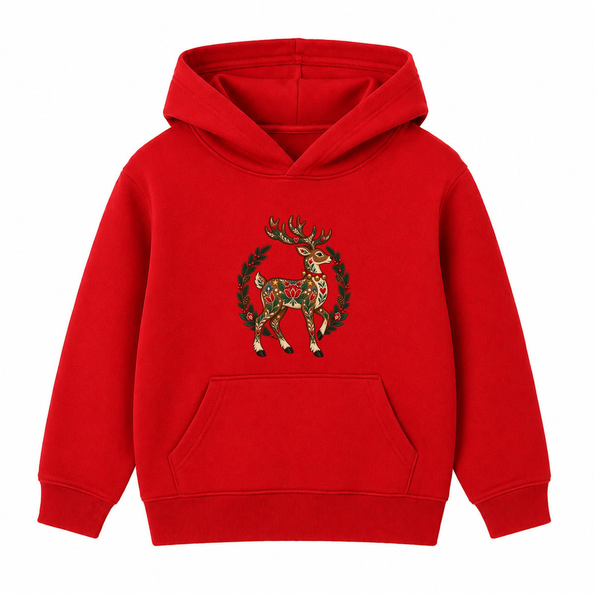 Folk Art Reindeer adult Christmas hoodie - Red