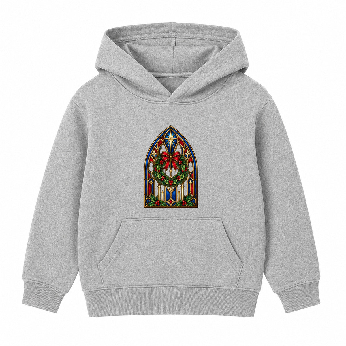 Church Window Wreath adult Christmas hoodie - Heather Grey
