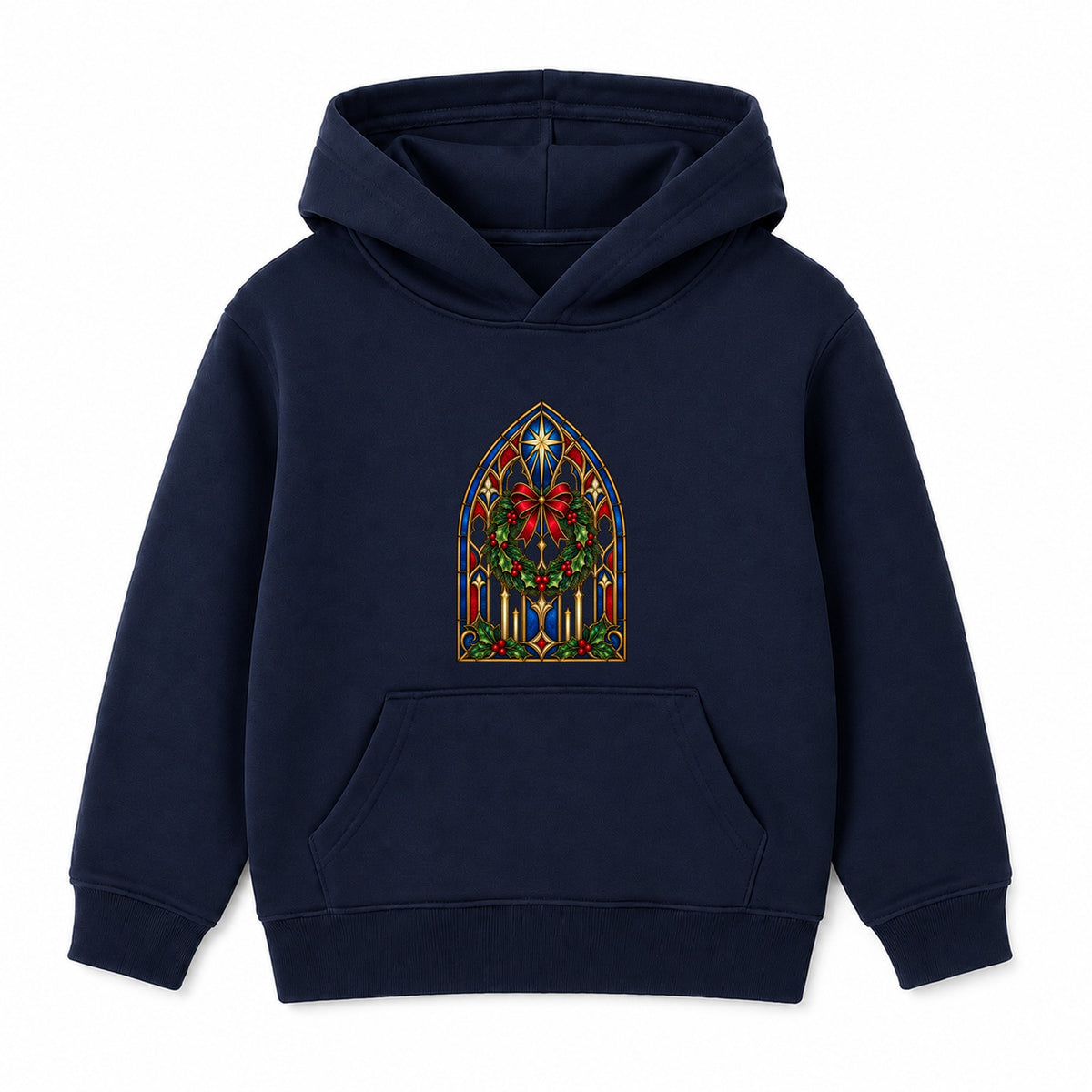 Church Window Wreath adult Christmas hoodie - Navy