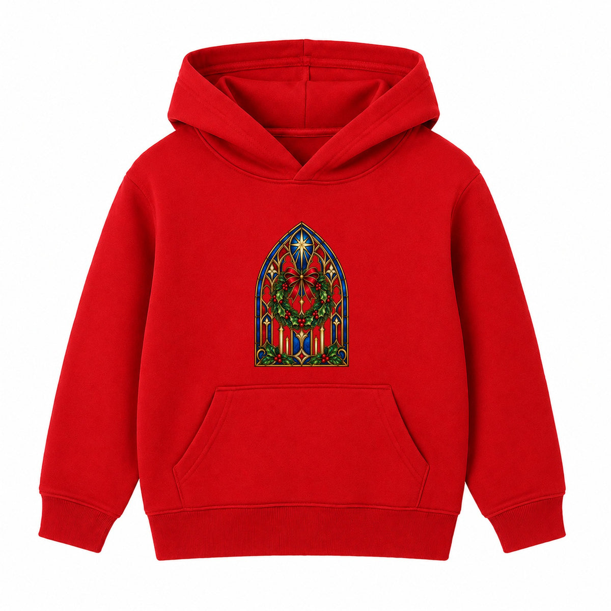 Church Window Wreath adult Christmas hoodie - Red