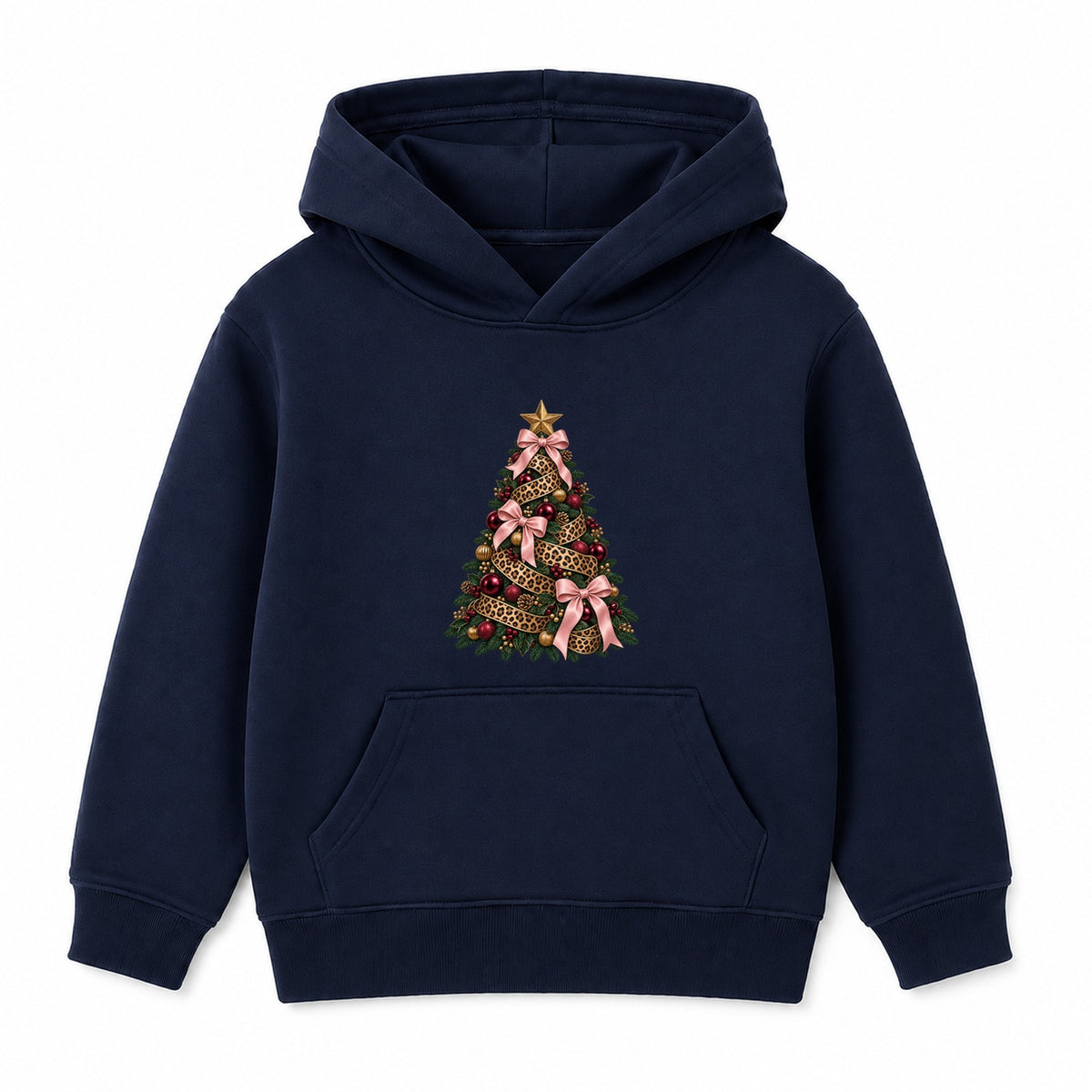 Leopard Bow Tree adult Christmas hoodie - Navy