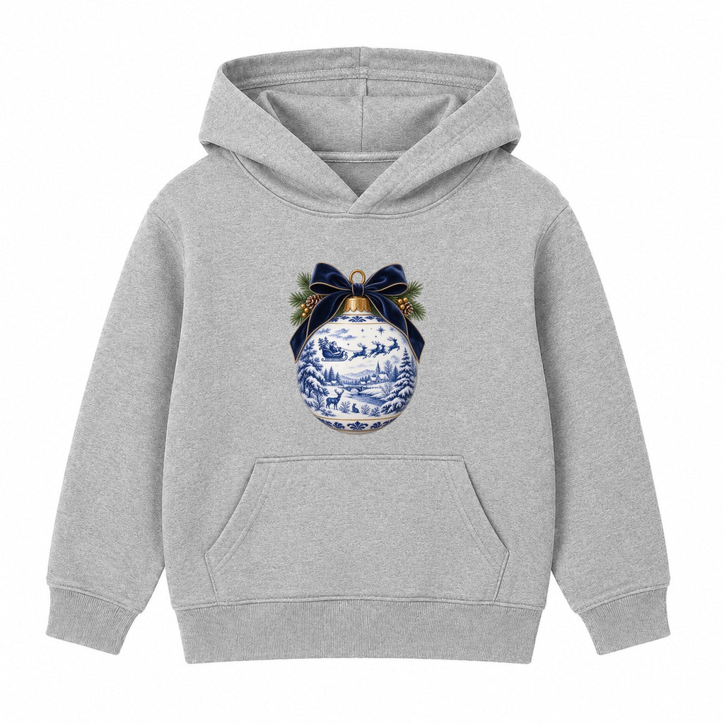 Blue Toile Bauble adult Christmas hoodie - Heather Grey