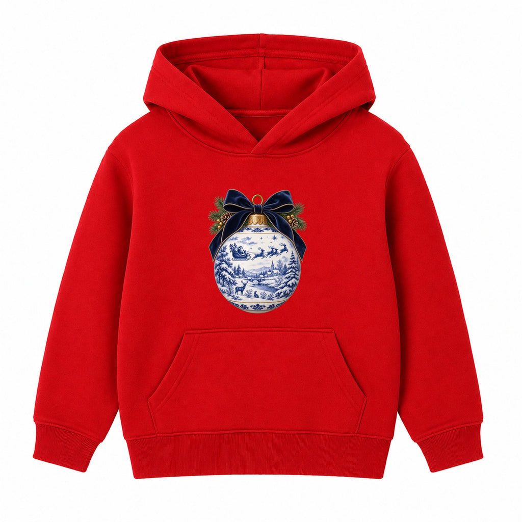 Blue Toile Bauble adult Christmas hoodie - Red