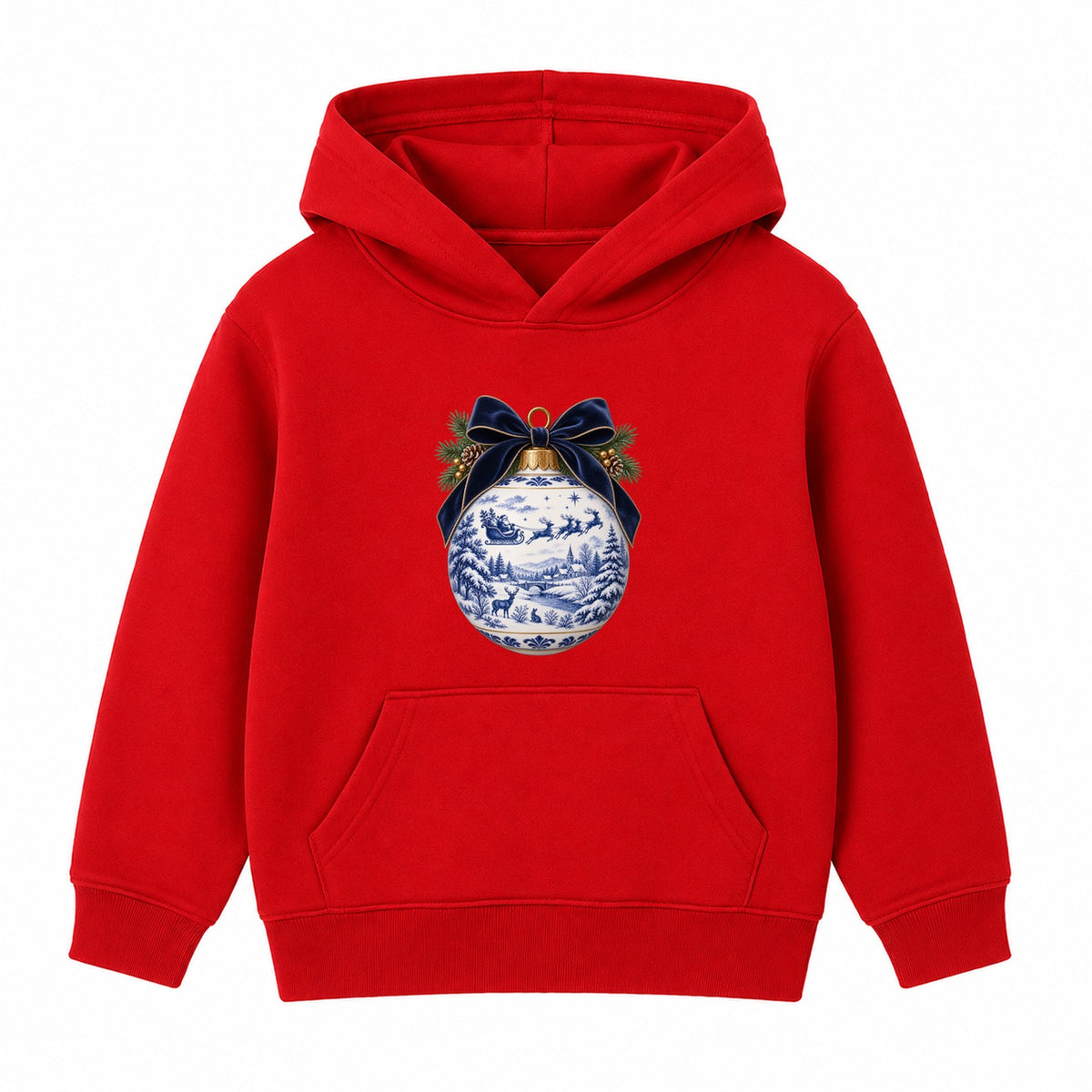 Blue Toile Bauble adult Christmas hoodie - Red