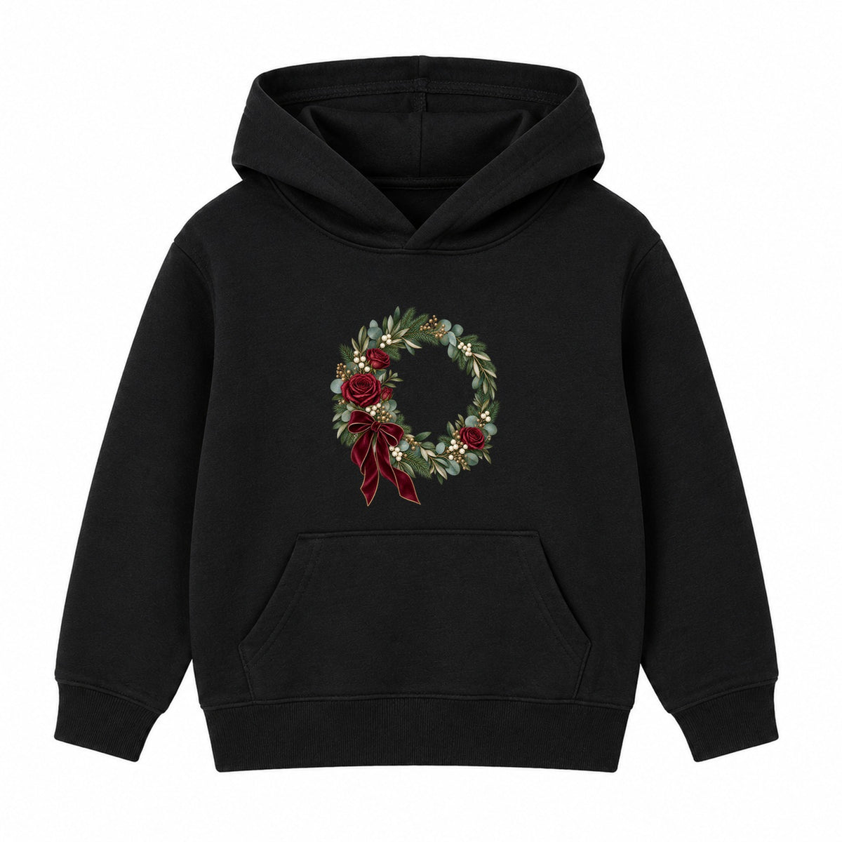 Burgundy Rose Wreath adult Christmas hoodie - Black