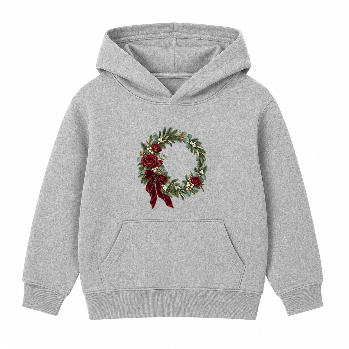 Burgundy Rose Wreath adult Christmas hoodie - Heather Grey