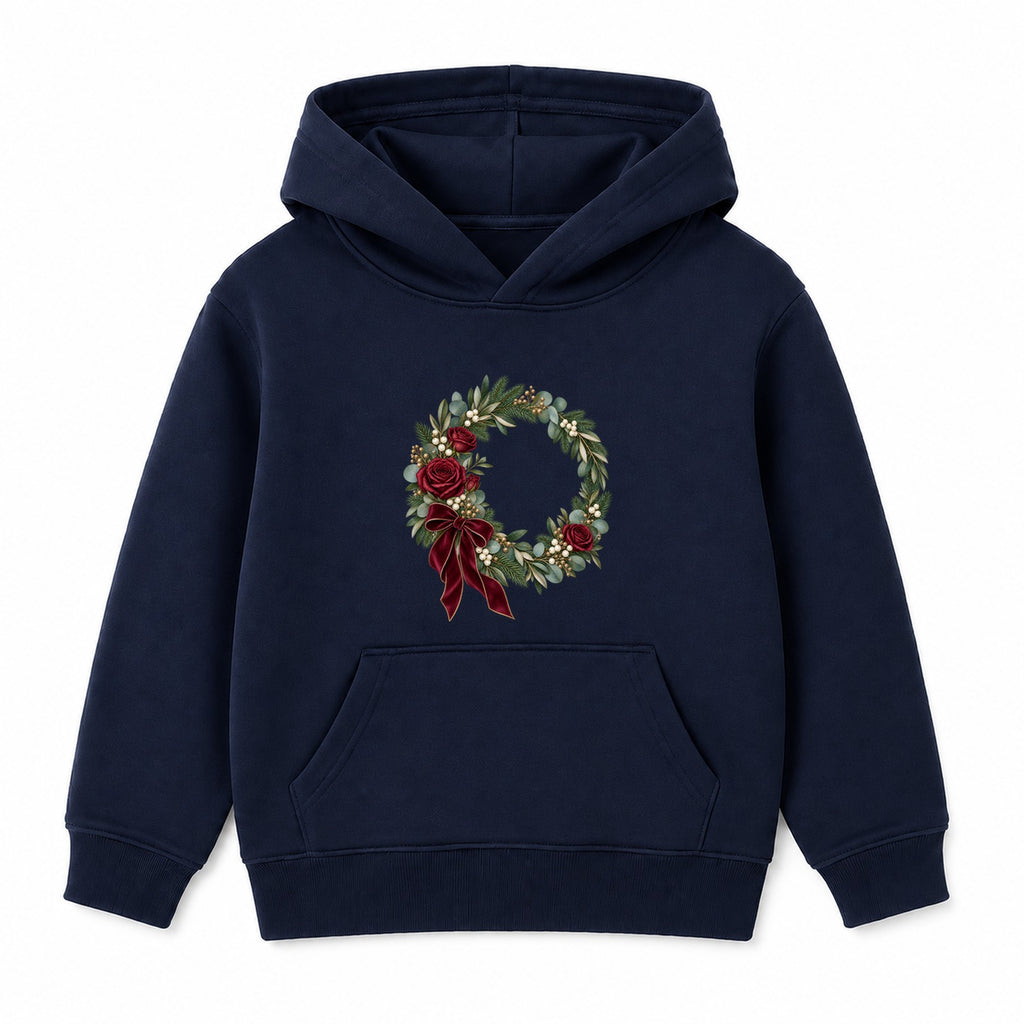 Burgundy Rose Wreath adult Christmas hoodie - Navy