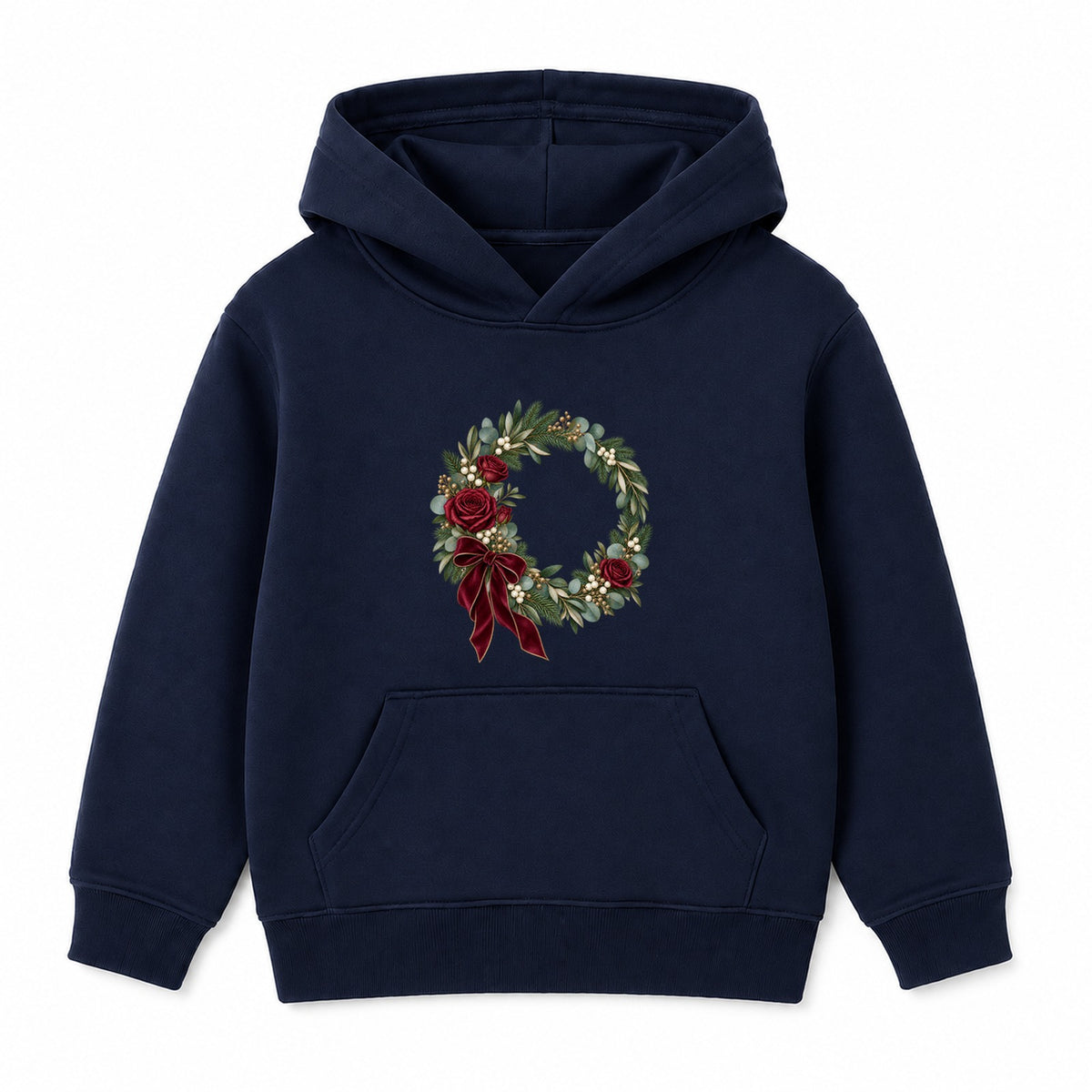 Burgundy Rose Wreath adult Christmas hoodie - Navy