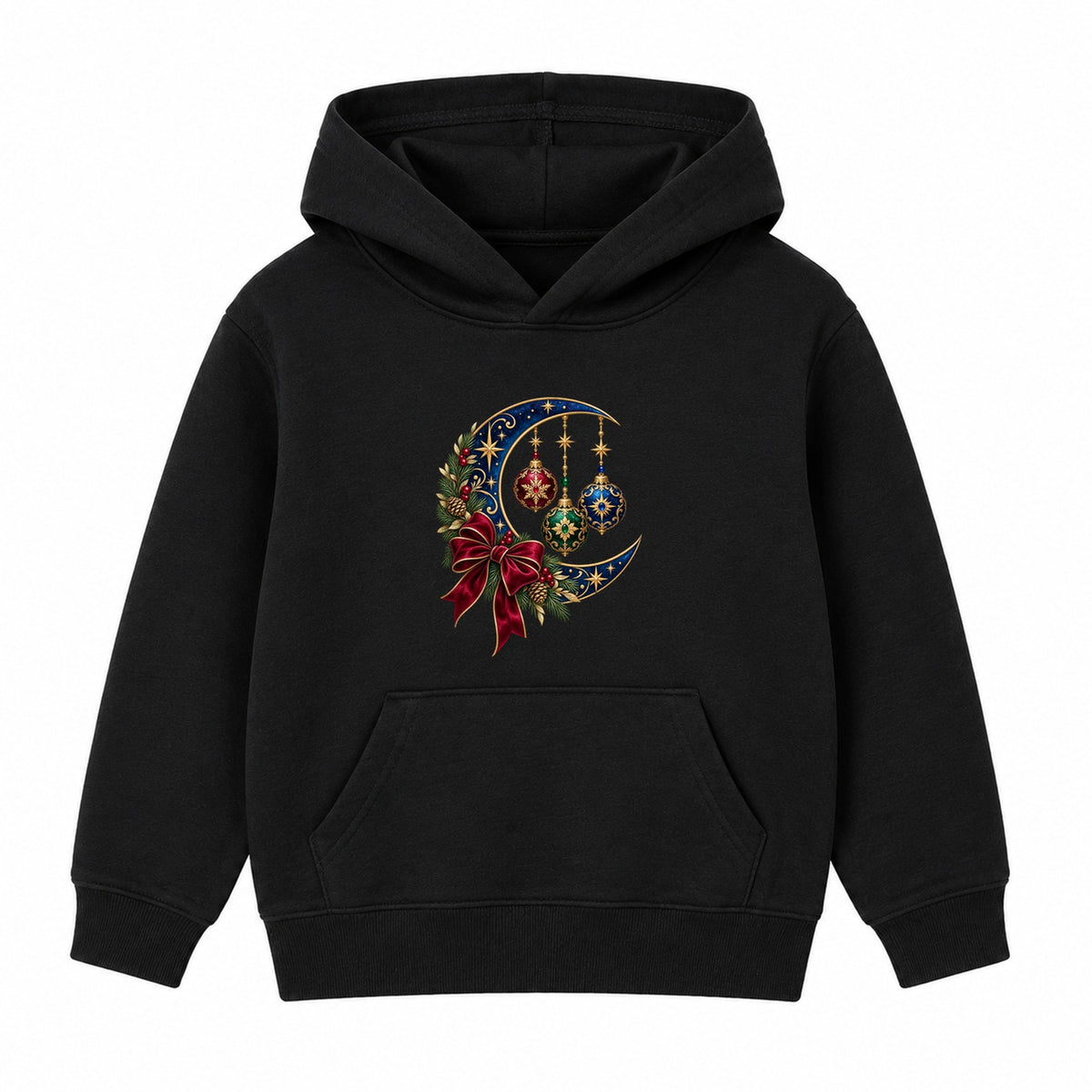 Celestial Christmas Moon adult Christmas hoodie - Black