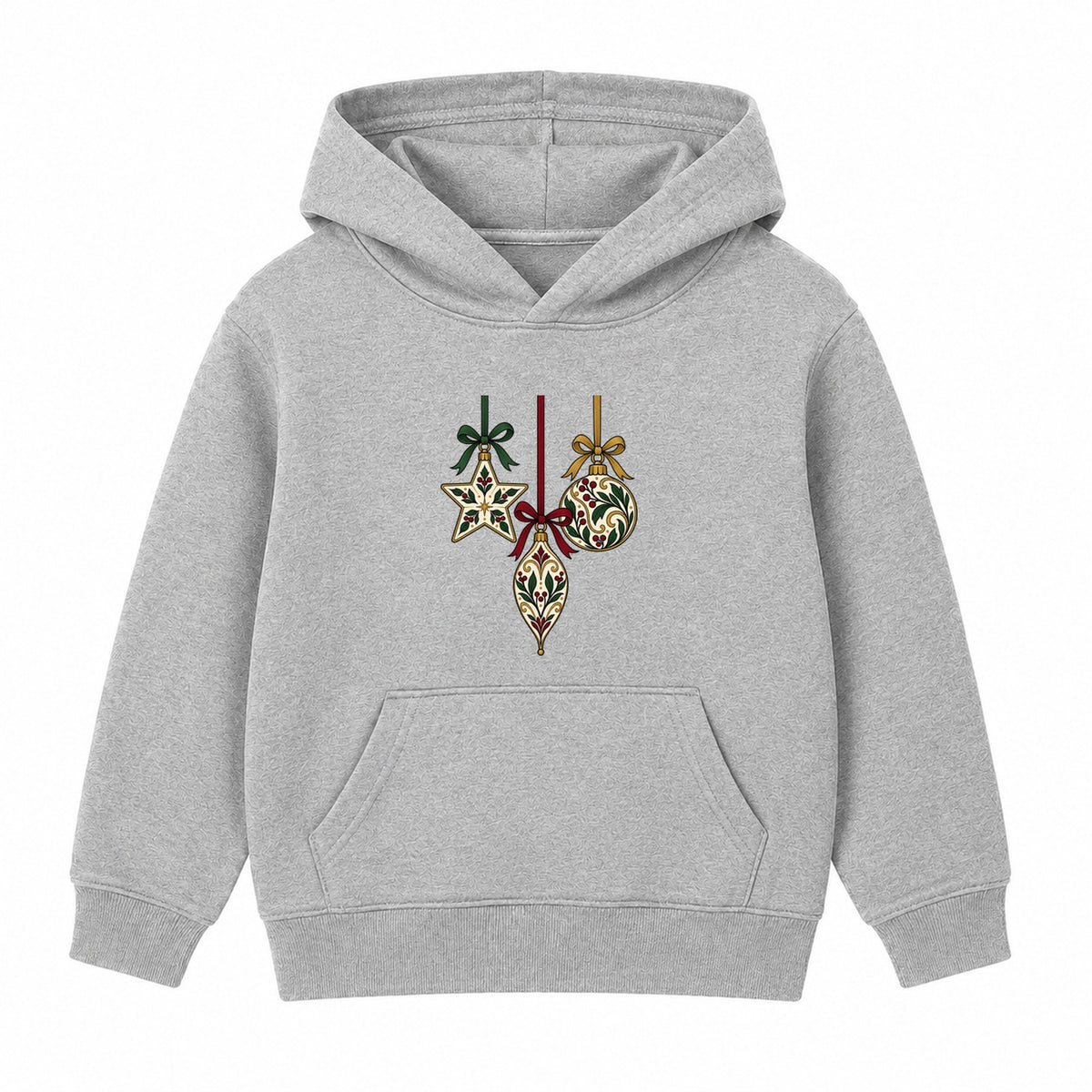 Botanical Baubles adult Christmas hoodie - Heather Grey
