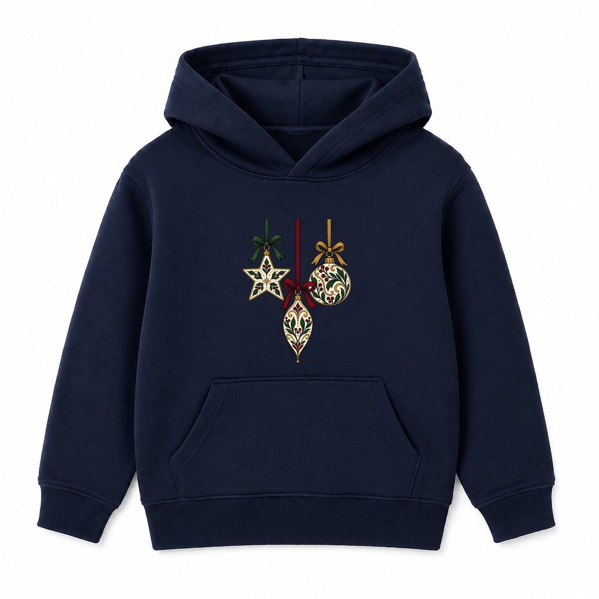 Botanical Baubles adult Christmas hoodie - Navy