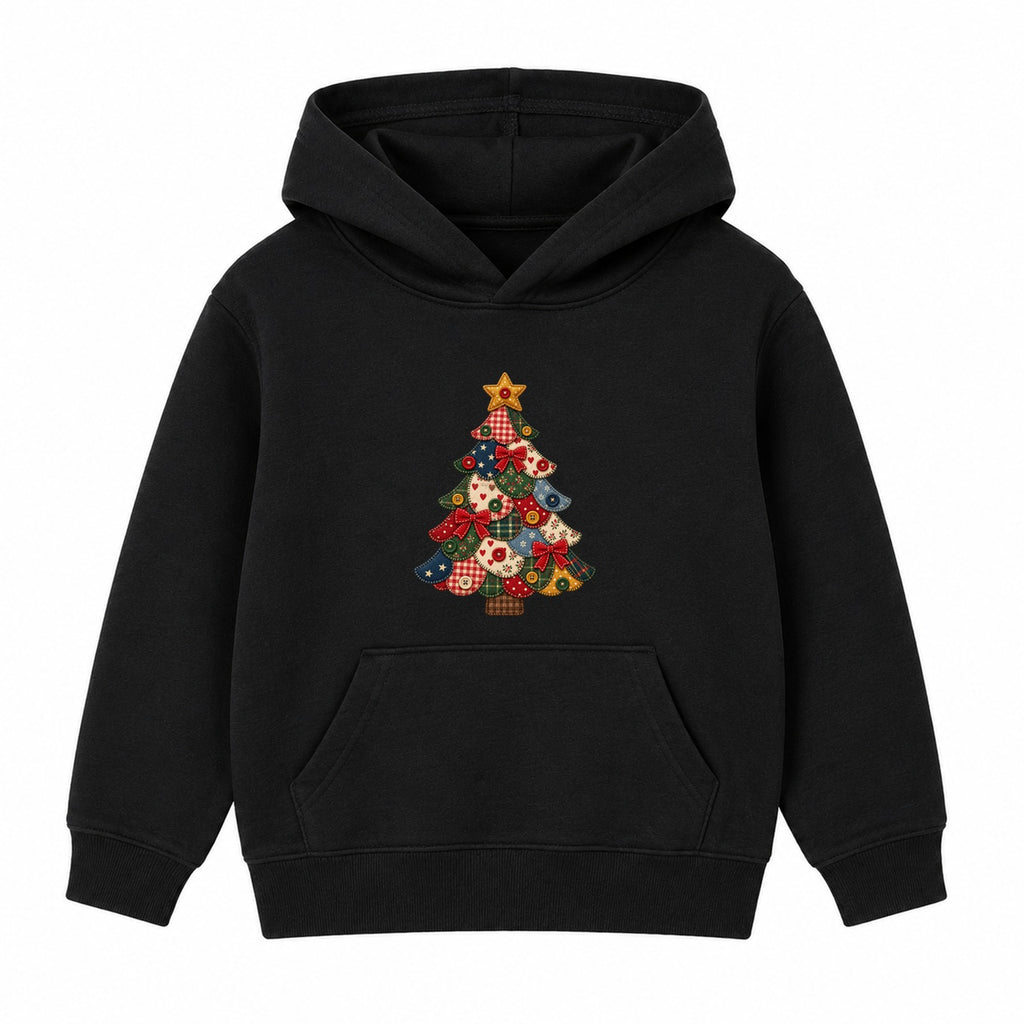 Patchwork Quilt Tree kids Christmas hoodie - Black