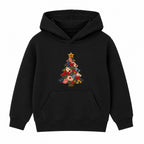 Patchwork Quilt Tree kids Christmas hoodie - Black