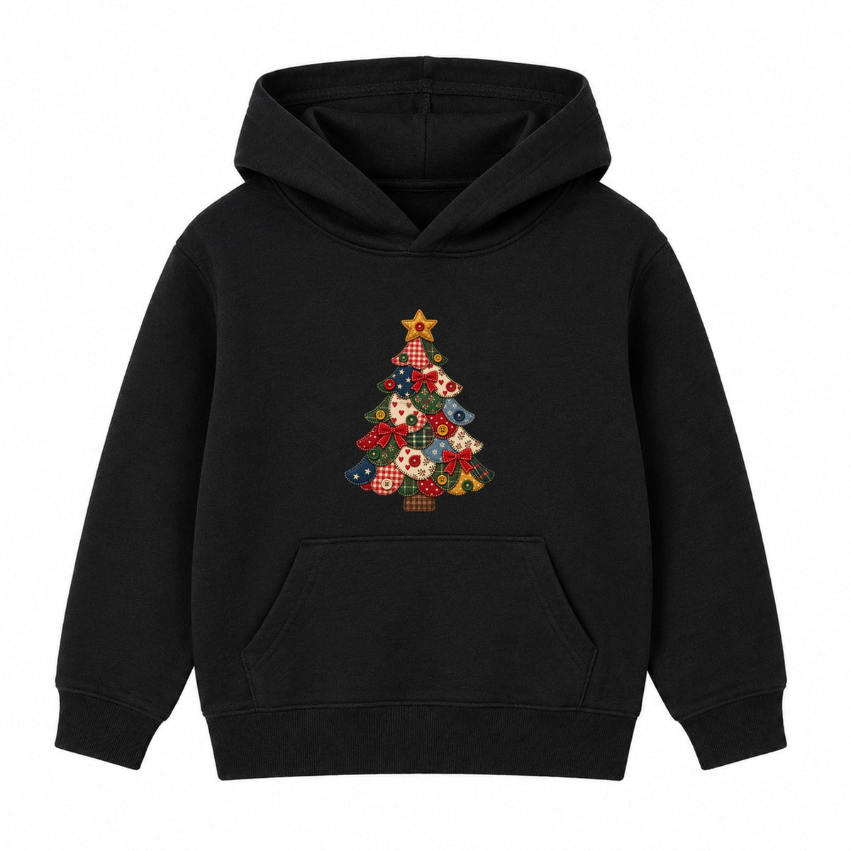 Patchwork Quilt Tree kids Christmas hoodie - Black