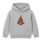 Patchwork Quilt Tree kids Christmas hoodie - Heather Grey