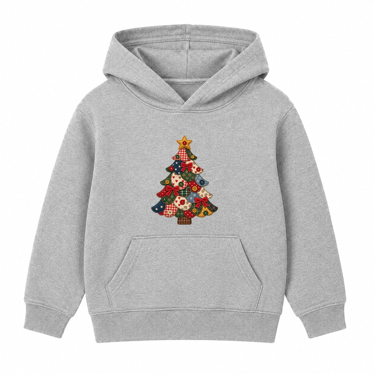 Patchwork Quilt Tree kids Christmas hoodie - Heather Grey
