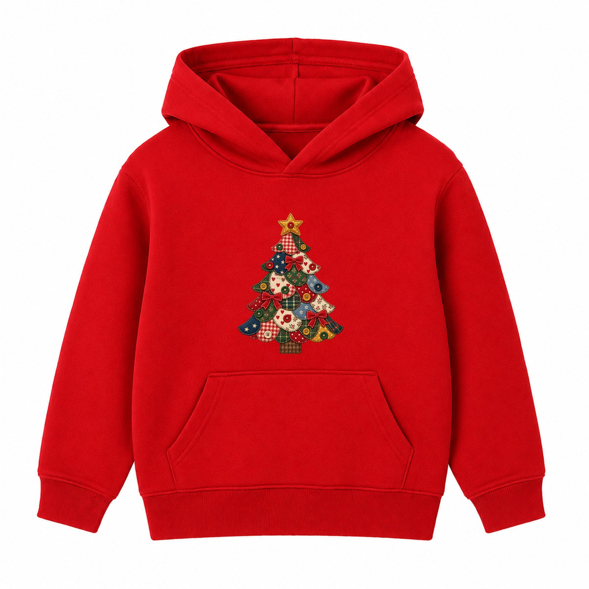 Patchwork Quilt Tree kids Christmas hoodie - Red