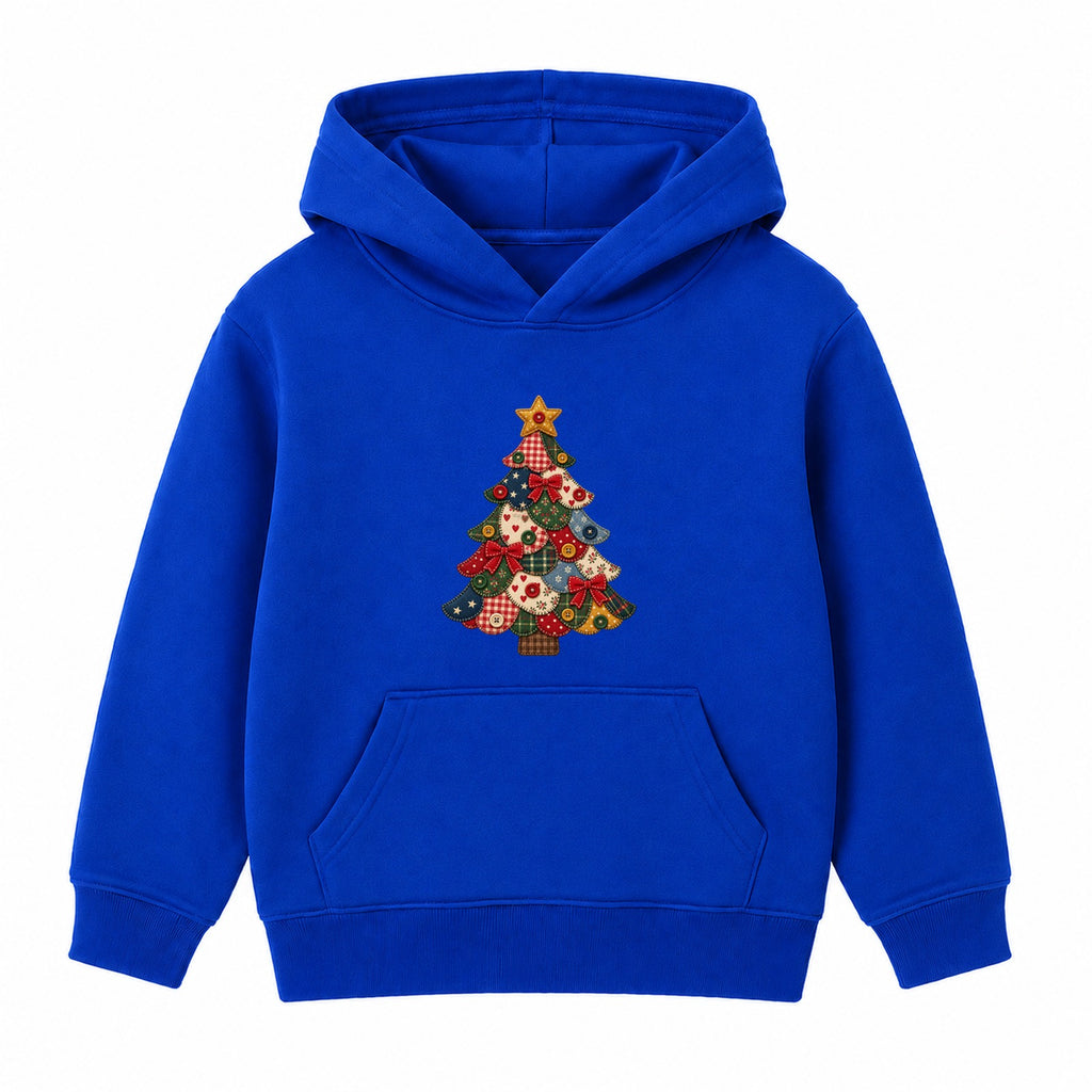 Patchwork Quilt Tree kids Christmas hoodie - Royal Blue