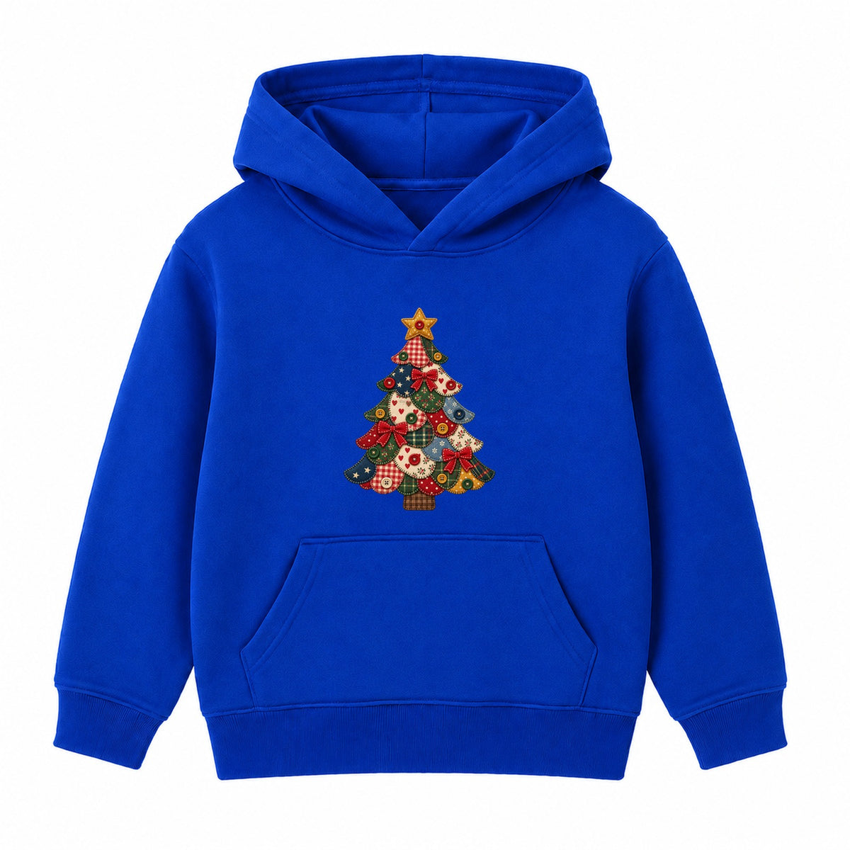 Patchwork Quilt Tree kids Christmas hoodie - Royal Blue