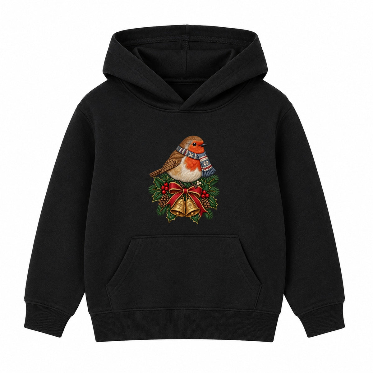 Christmas Robin adult Christmas hoodie - Black
